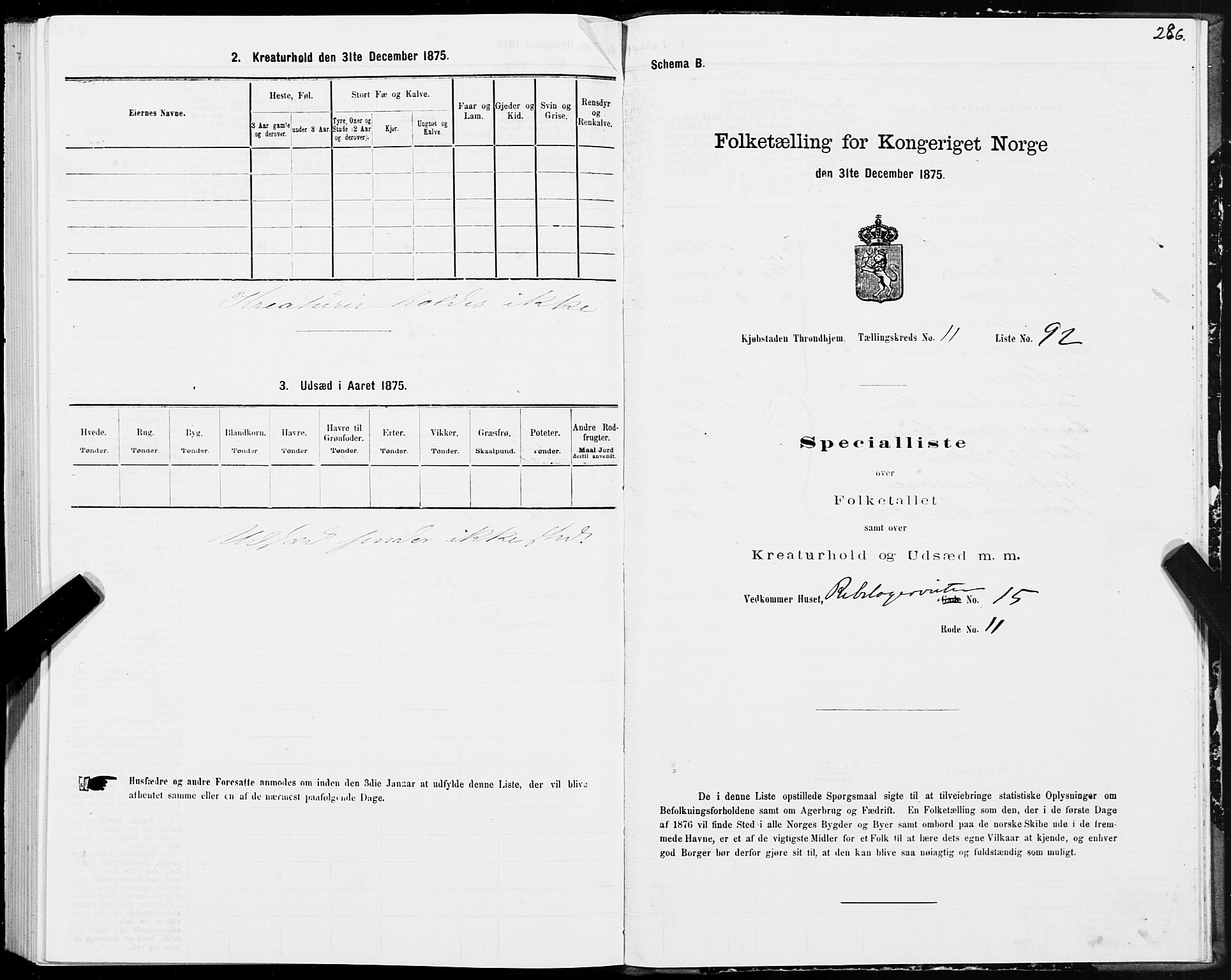 SAT, 1875 census for 1601 Trondheim, 1875, p. 6286