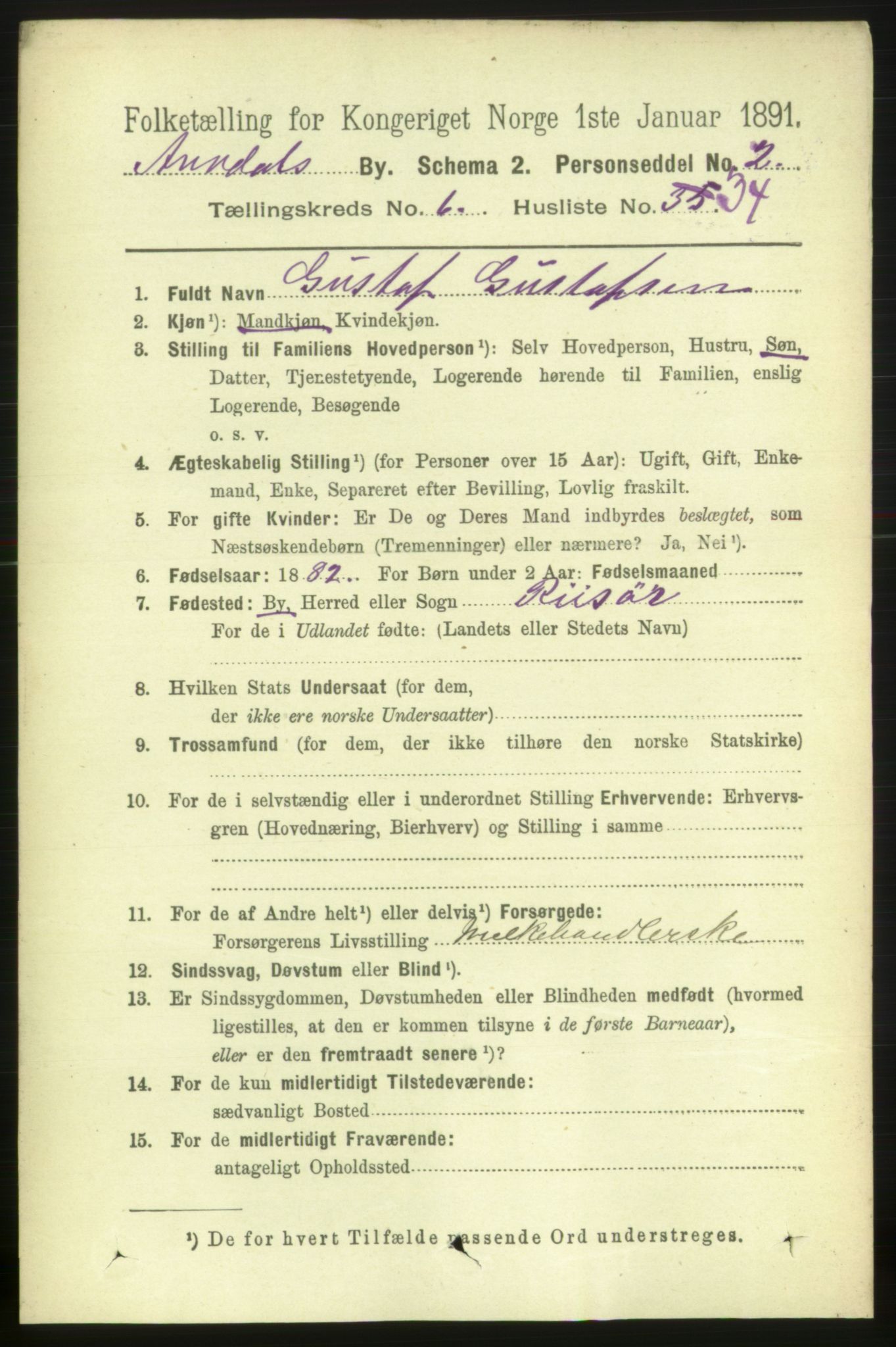 RA, 1891 census for 0903 Arendal, 1891, p. 2520