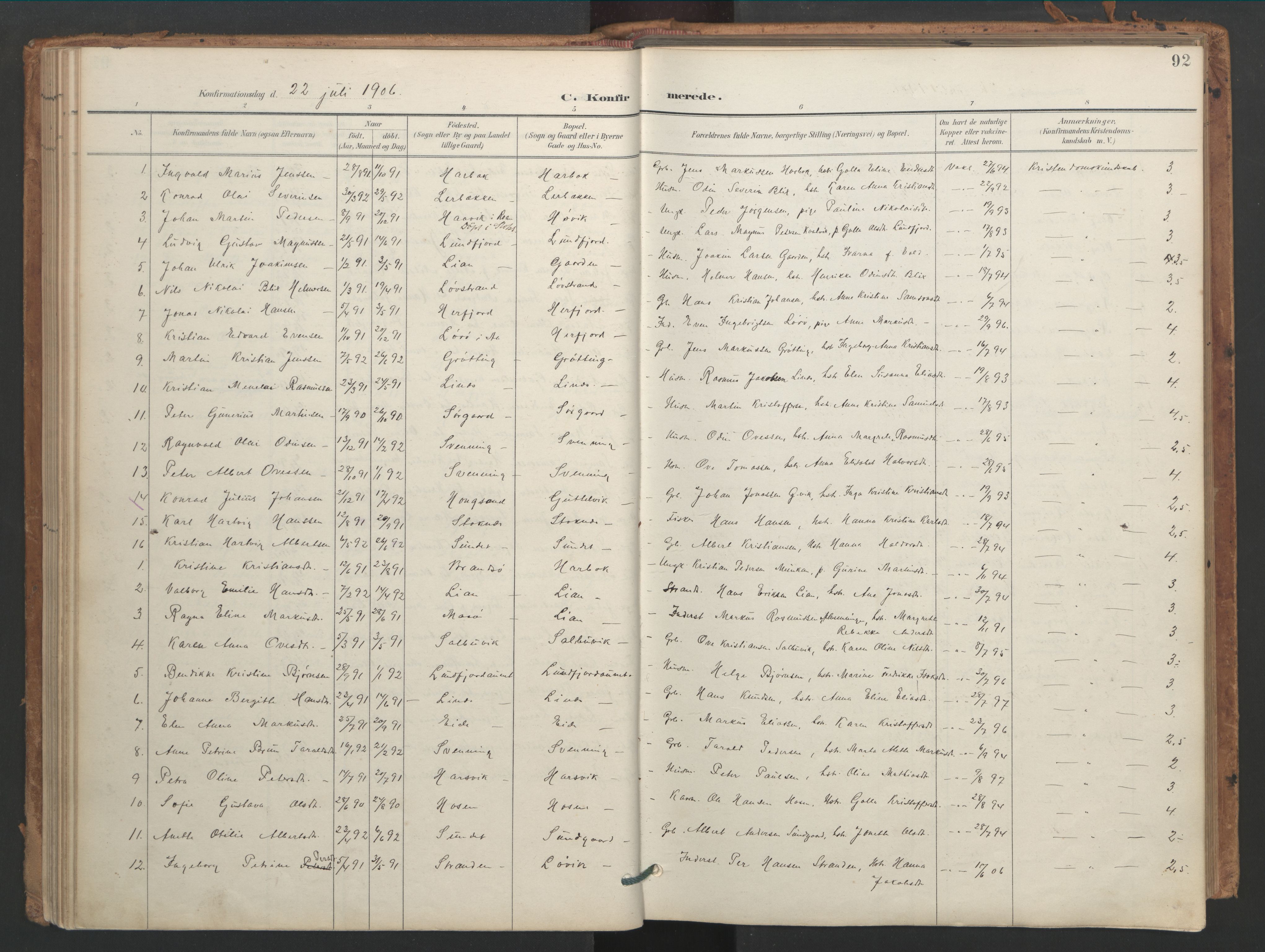 Ministerialprotokoller, klokkerbøker og fødselsregistre - Sør-Trøndelag, SAT/A-1456/656/L0693: Parish register (official) no. 656A02, 1894-1913, p. 92