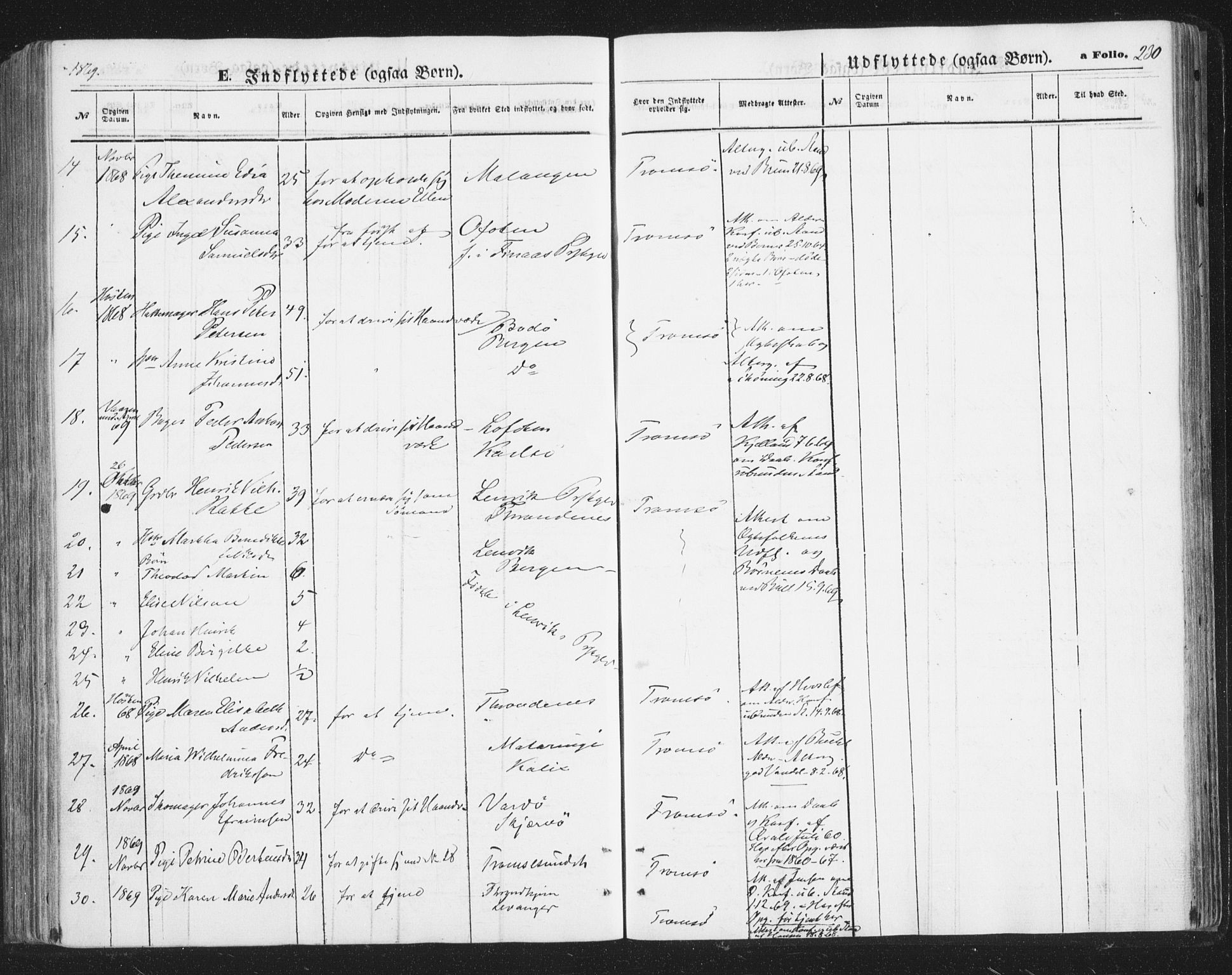 Tromsø sokneprestkontor/stiftsprosti/domprosti, SATØ/S-1343/G/Ga/L0012kirke: Parish register (official) no. 12, 1865-1871, p. 230