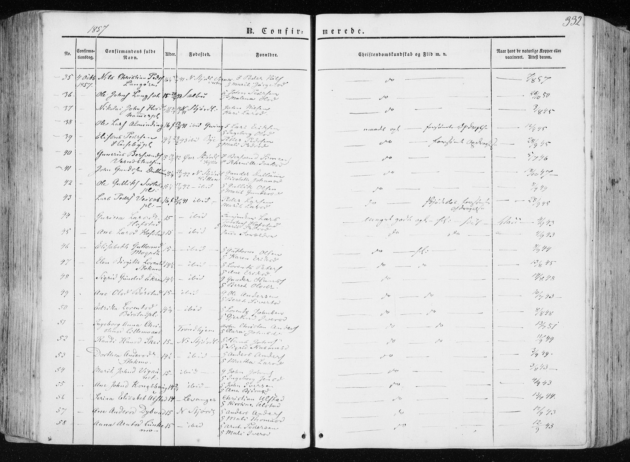 Ministerialprotokoller, klokkerbøker og fødselsregistre - Nord-Trøndelag, AV/SAT-A-1458/709/L0074: Parish register (official) no. 709A14, 1845-1858, p. 332