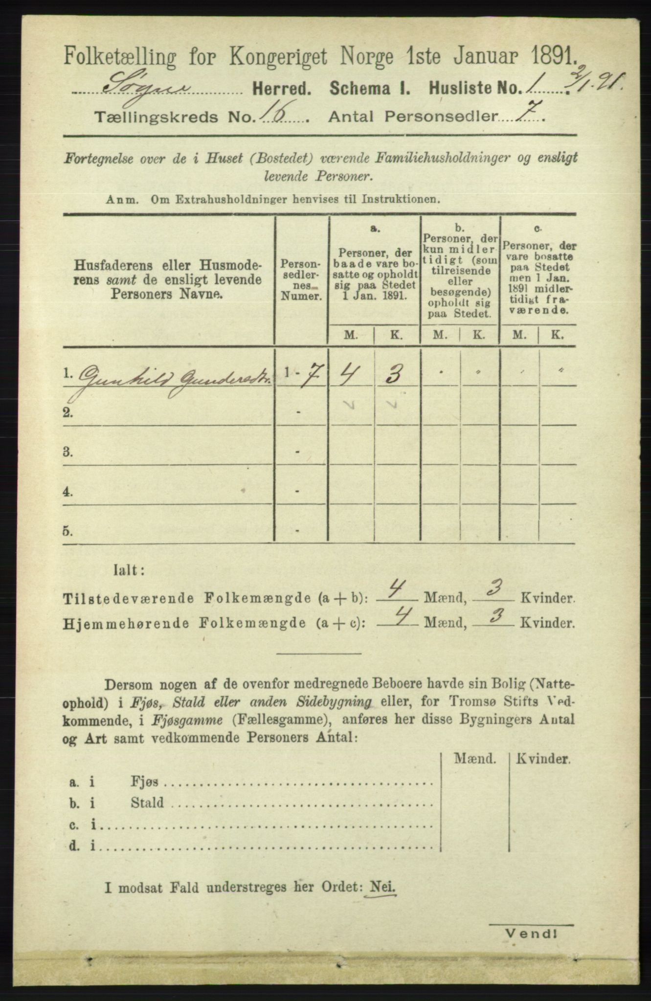 RA, 1891 census for 1018 Søgne, 1891, p. 4380