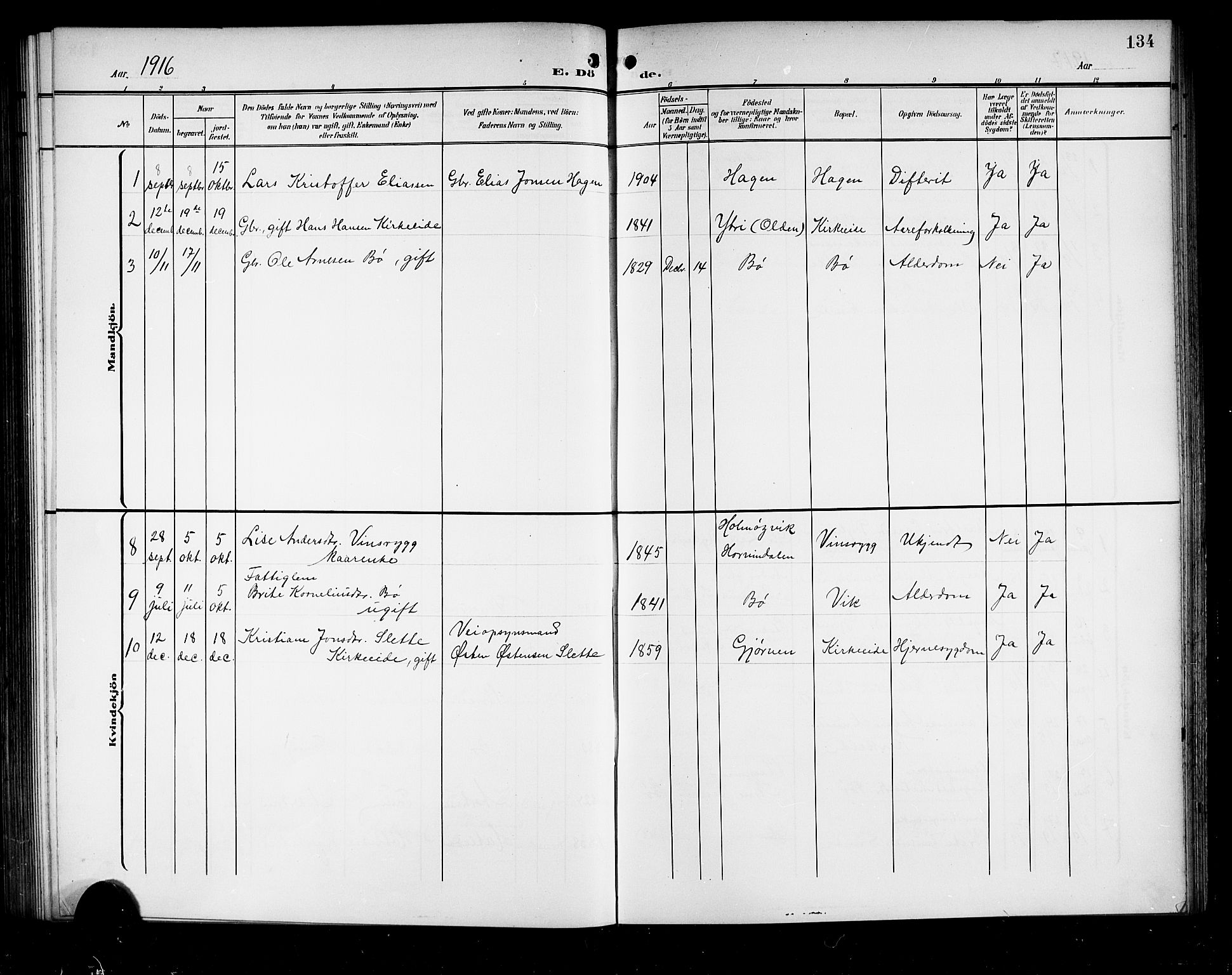 Stryn Sokneprestembete, AV/SAB-A-82501: Parish register (copy) no. A 3, 1906-1924, p. 134