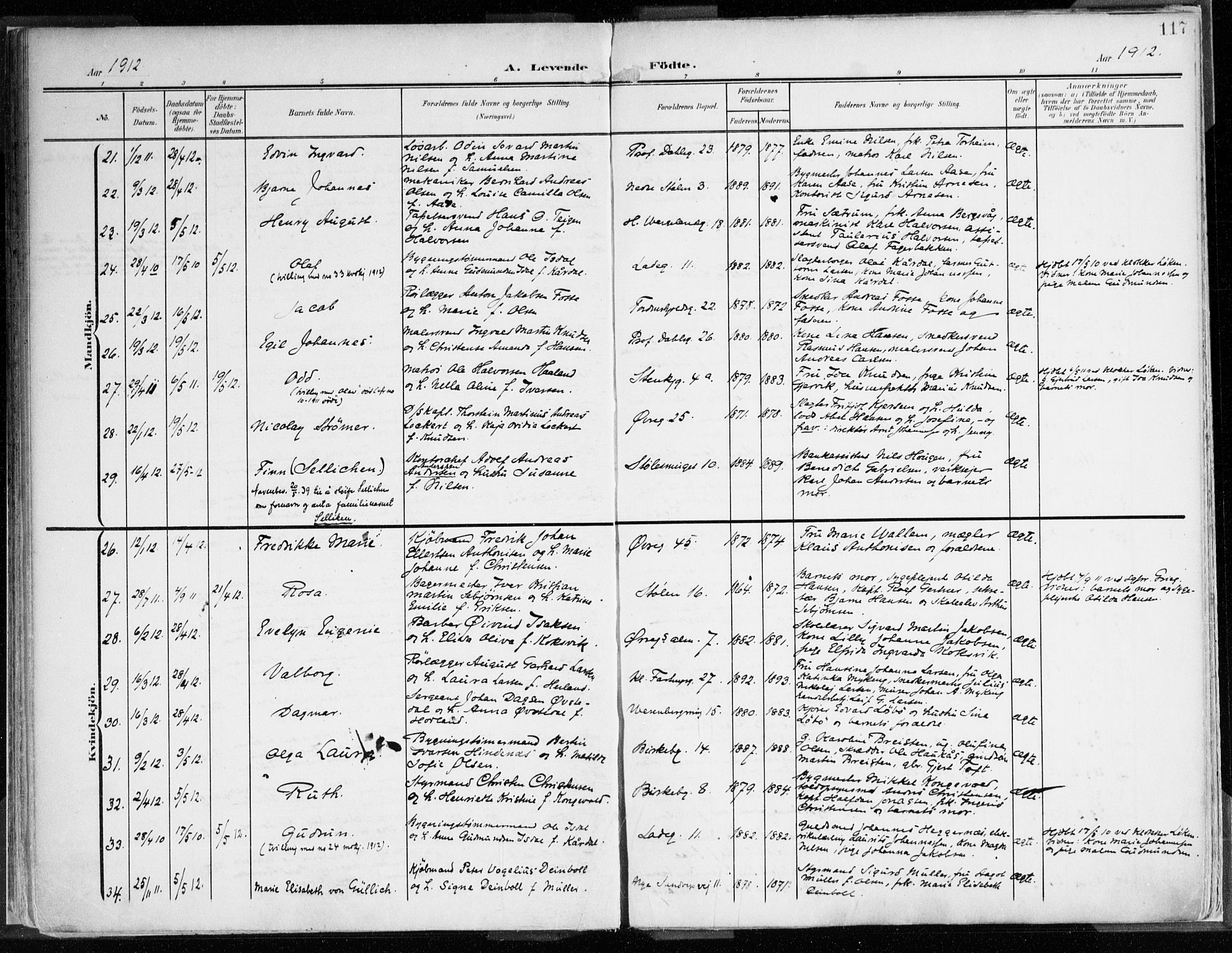 Mariakirken Sokneprestembete, AV/SAB-A-76901/H/Haa/L0010: Parish register (official) no. B 1, 1901-1915, p. 117