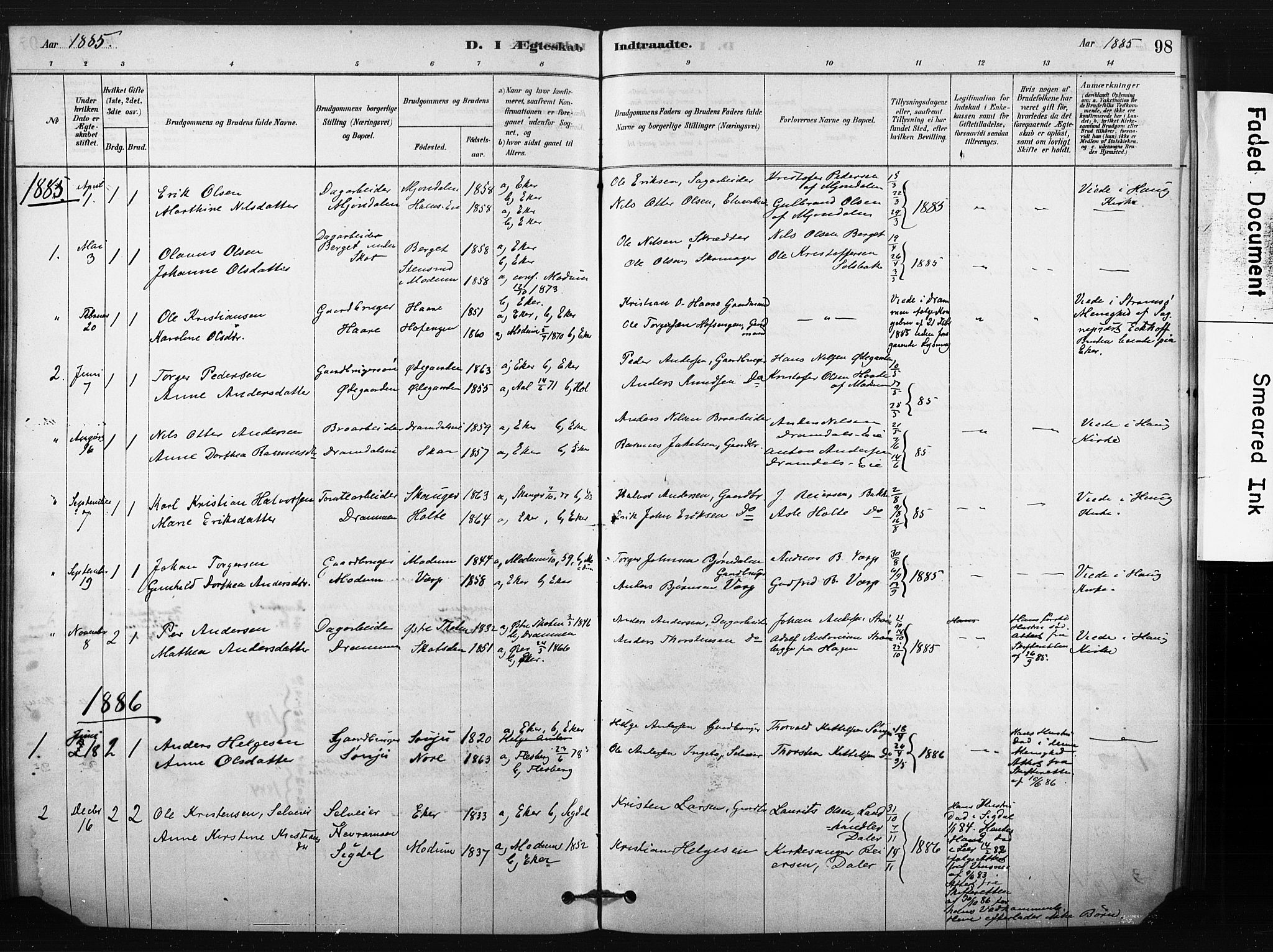 Eiker kirkebøker, AV/SAKO-A-4/F/Fc/L0001: Parish register (official) no. III 1, 1878-1889, p. 98