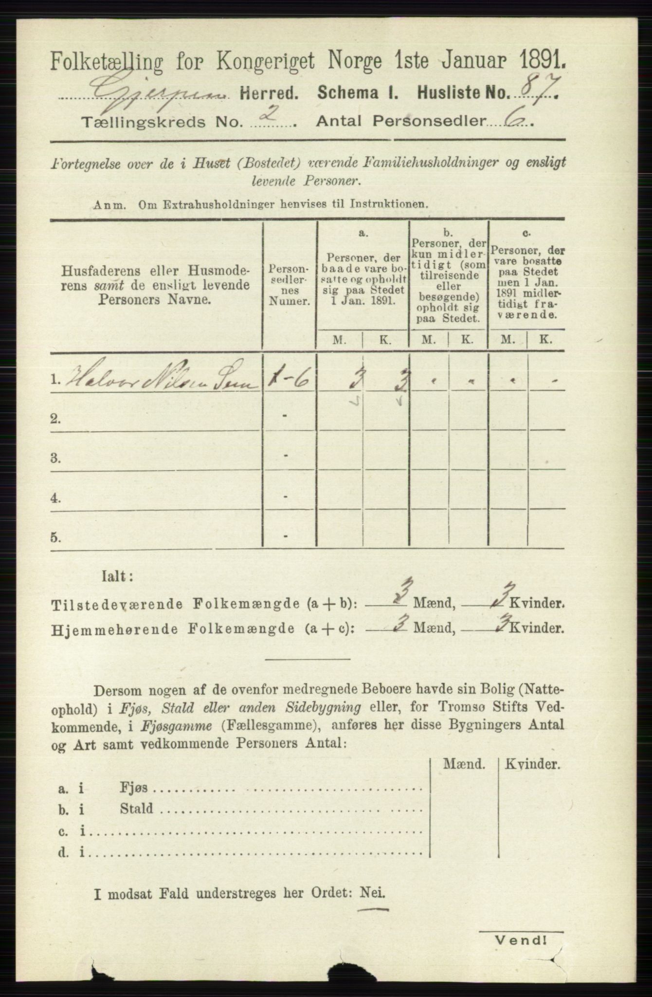 RA, 1891 census for 0812 Gjerpen, 1891, p. 733