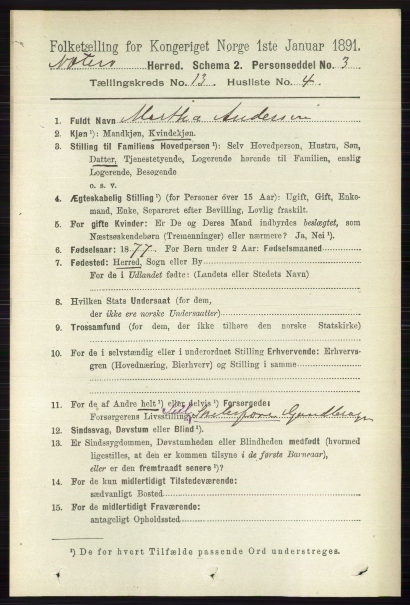 RA, 1891 census for 0722 Nøtterøy, 1891, p. 7043