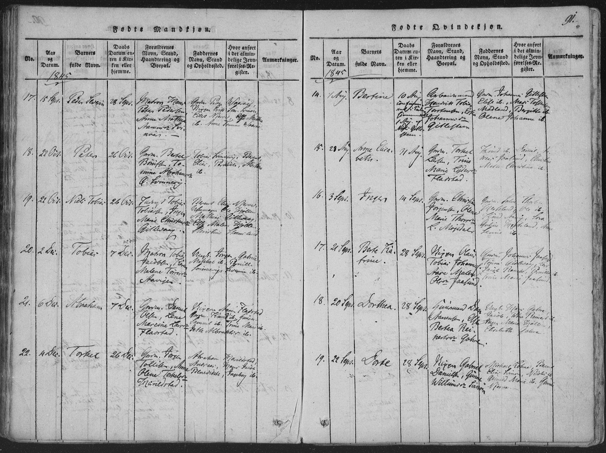 Sør-Audnedal sokneprestkontor, AV/SAK-1111-0039/F/Fa/Faa/L0001: Parish register (official) no. A 1, 1816-1848, p. 91