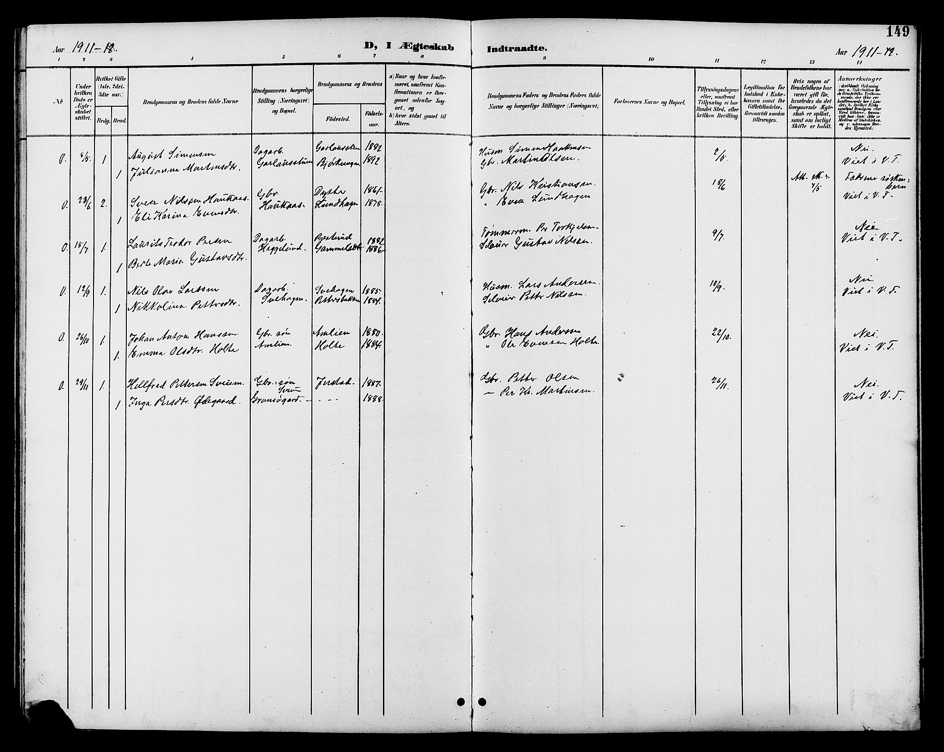 Vestre Toten prestekontor, SAH/PREST-108/H/Ha/Hab/L0011: Parish register (copy) no. 11, 1901-1911, p. 149