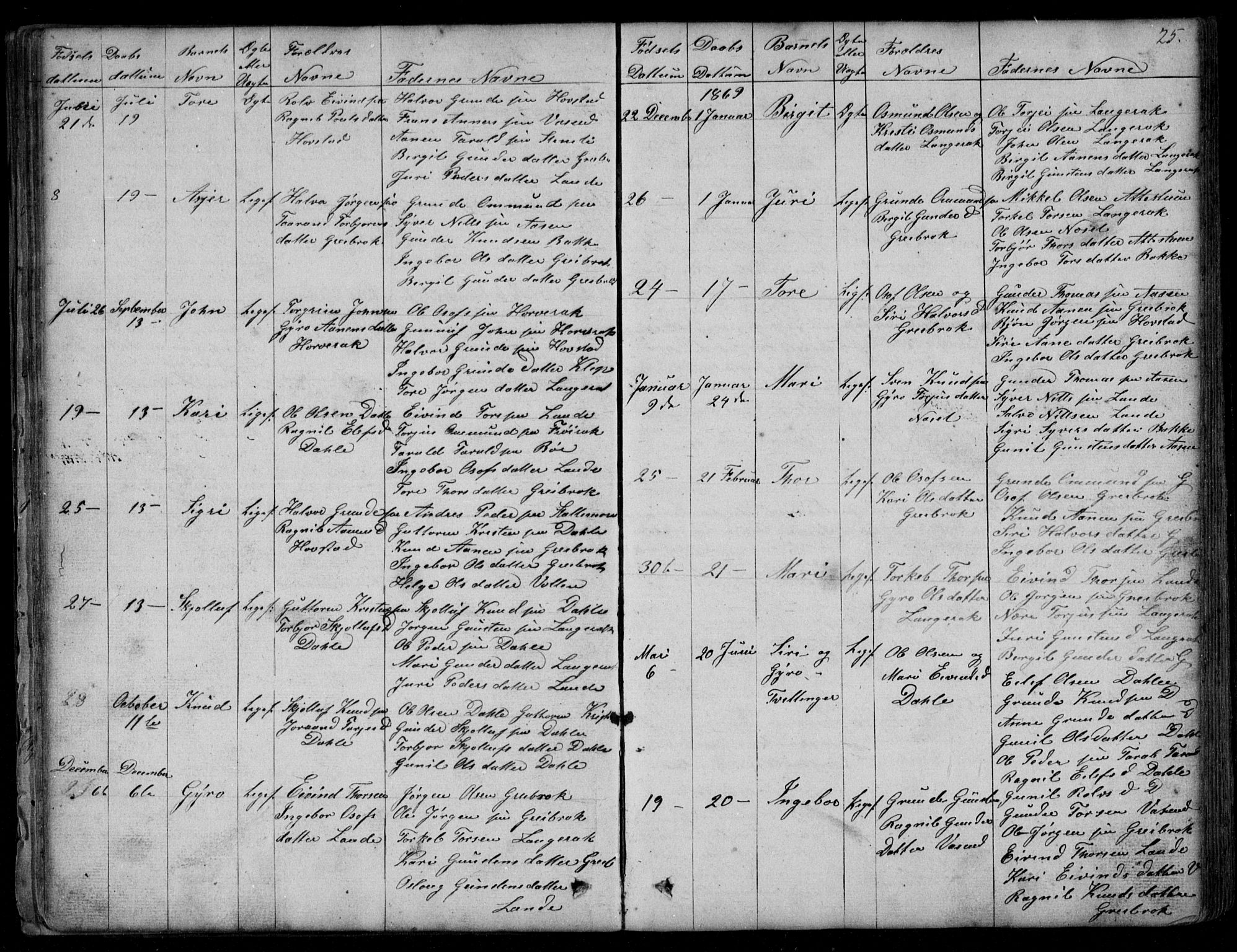 Bygland sokneprestkontor, SAK/1111-0006/F/Fb/Fbd/L0001: Parish register (copy) no. B 1, 1848-1895, p. 25