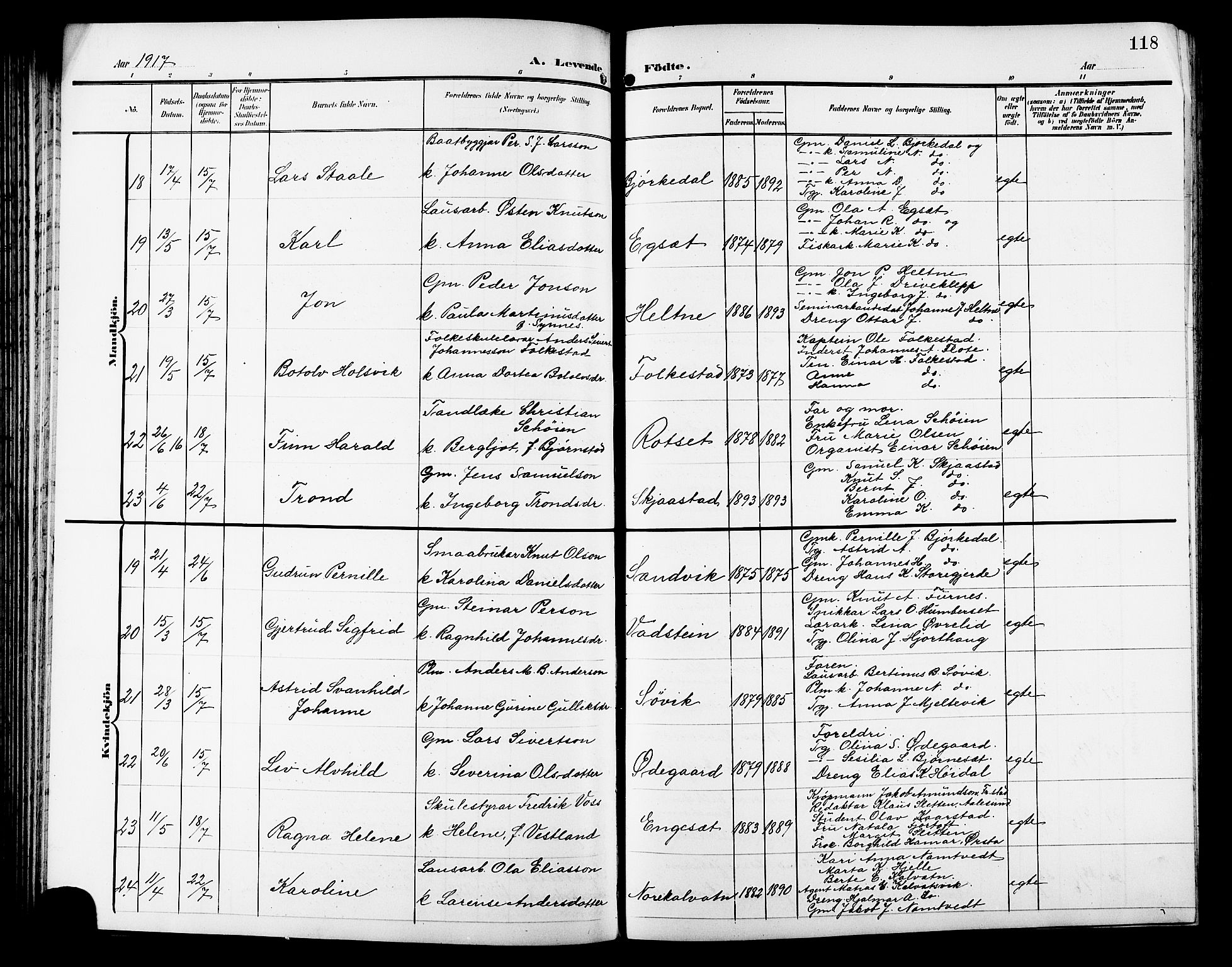 Ministerialprotokoller, klokkerbøker og fødselsregistre - Møre og Romsdal, SAT/A-1454/511/L0159: Parish register (copy) no. 511C05, 1902-1920, p. 118