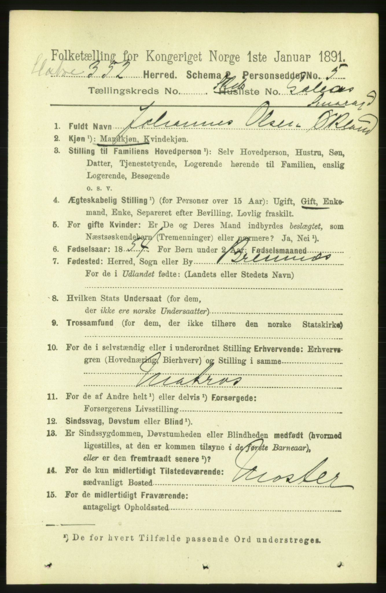 RA, 1891 census for 1571 Halsa, 1891, p. 1864