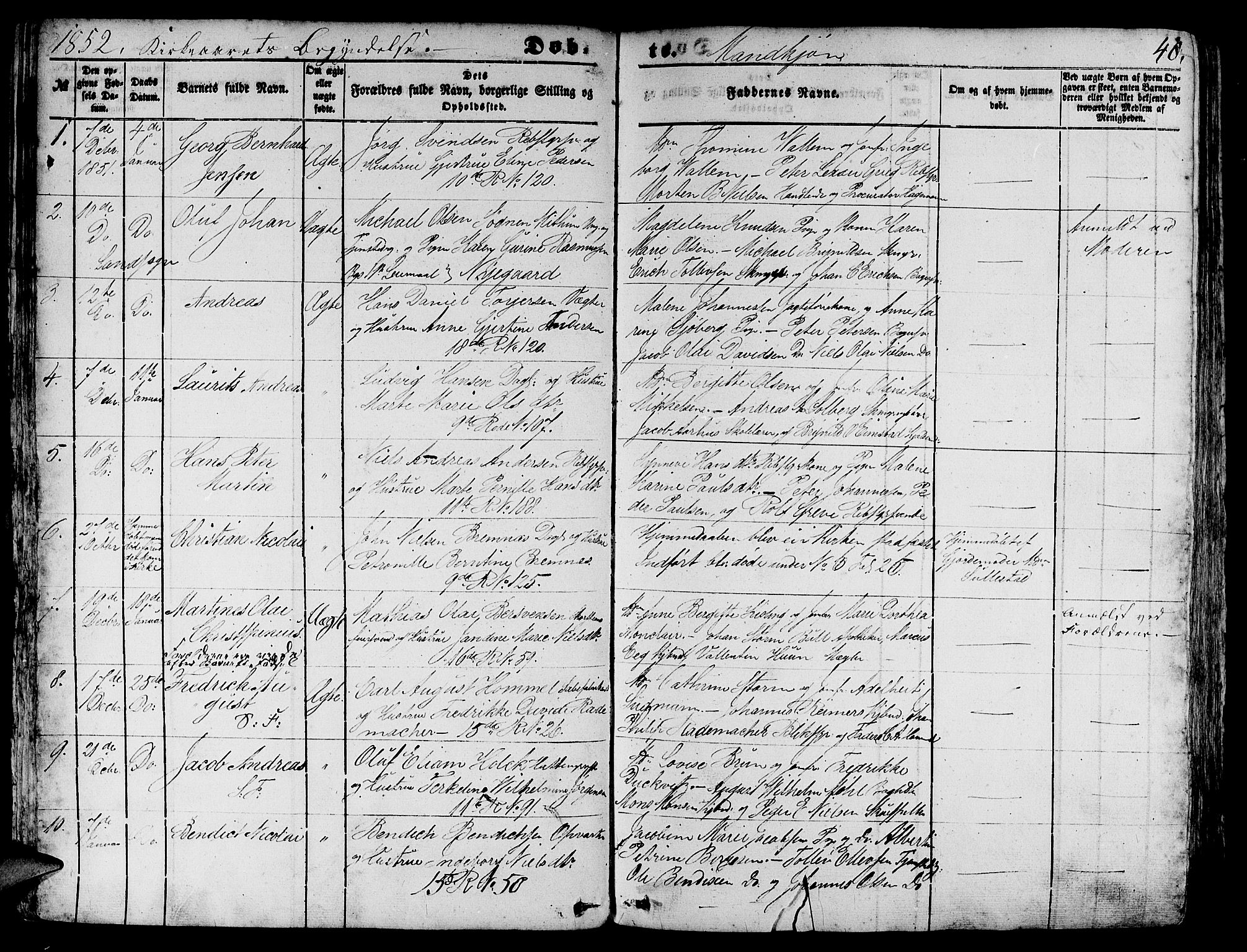 Domkirken sokneprestembete, SAB/A-74801/H/Hab/L0010: Parish register (copy) no. B 3, 1849-1856, p. 40