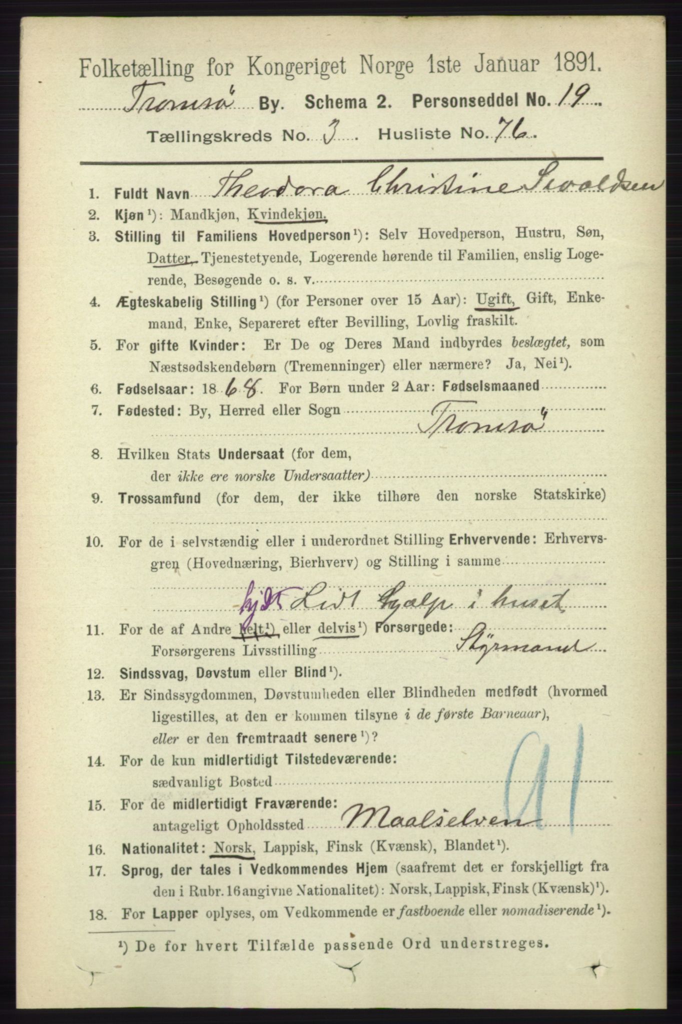 RA, 1891 census for 1902 Tromsø, 1891, p. 3981