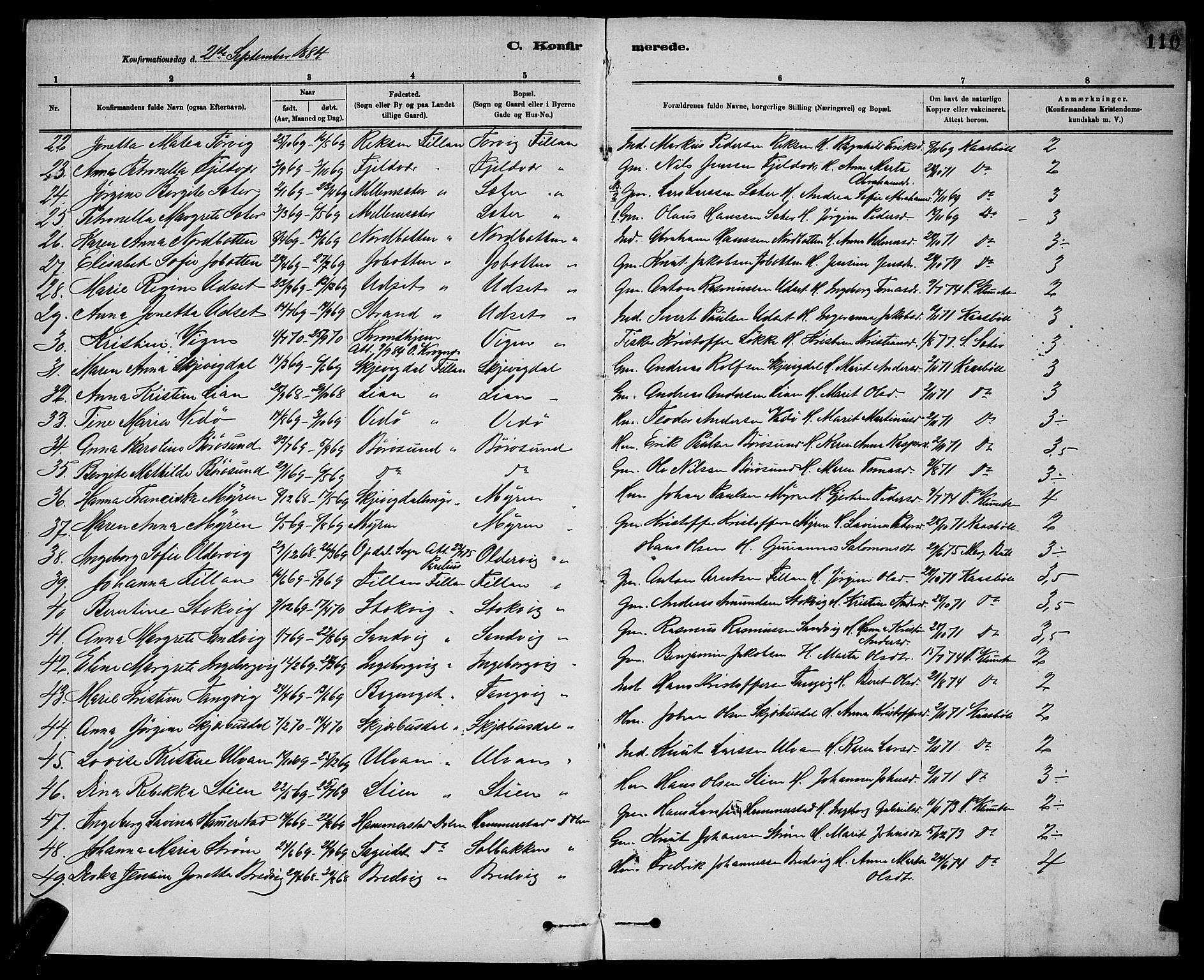 Ministerialprotokoller, klokkerbøker og fødselsregistre - Sør-Trøndelag, SAT/A-1456/637/L0562: Parish register (copy) no. 637C03, 1883-1898, p. 110