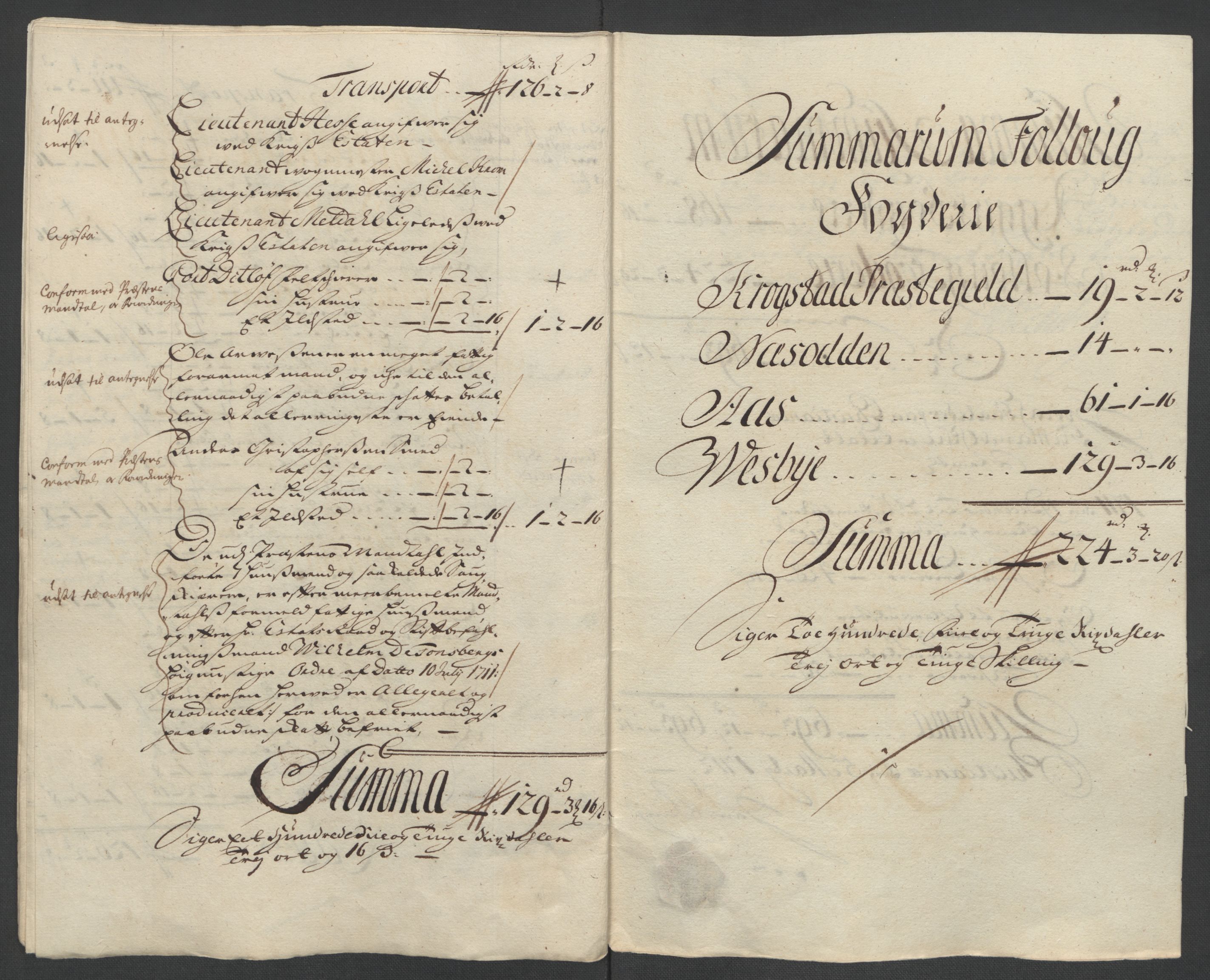 Rentekammeret inntil 1814, Reviderte regnskaper, Fogderegnskap, AV/RA-EA-4092/R10/L0448: Fogderegnskap Aker og Follo, 1710-1711, p. 301