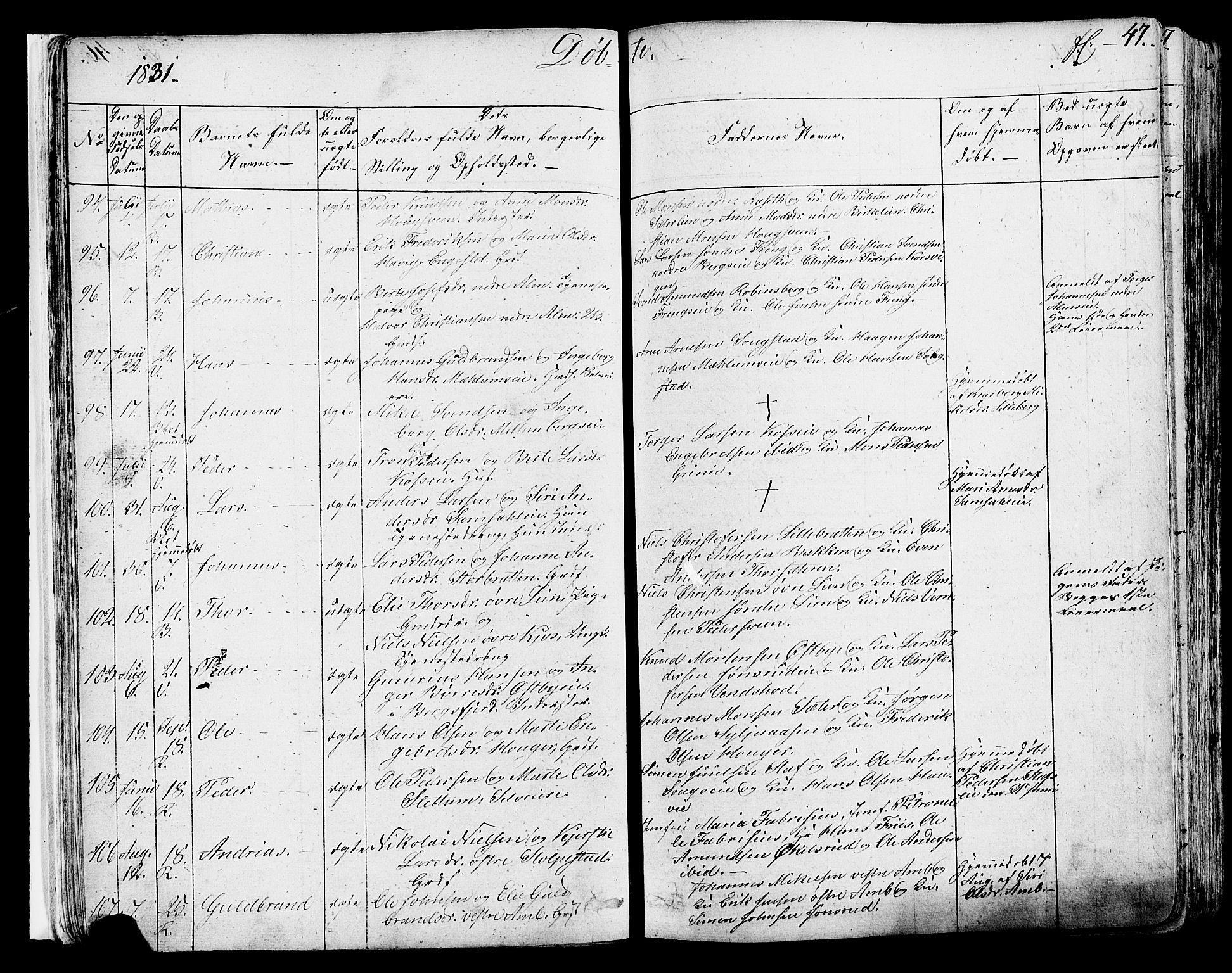 Ringsaker prestekontor, AV/SAH-PREST-014/K/Ka/L0007: Parish register (official) no. 7A, 1826-1837, p. 47