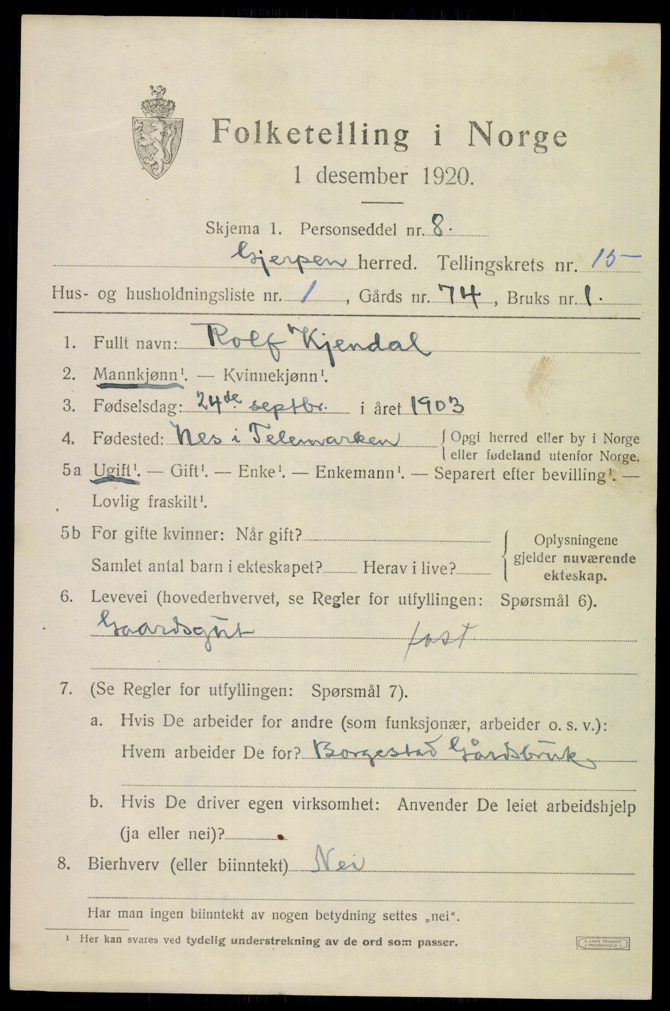 SAKO, 1920 census for Gjerpen, 1920, p. 17230