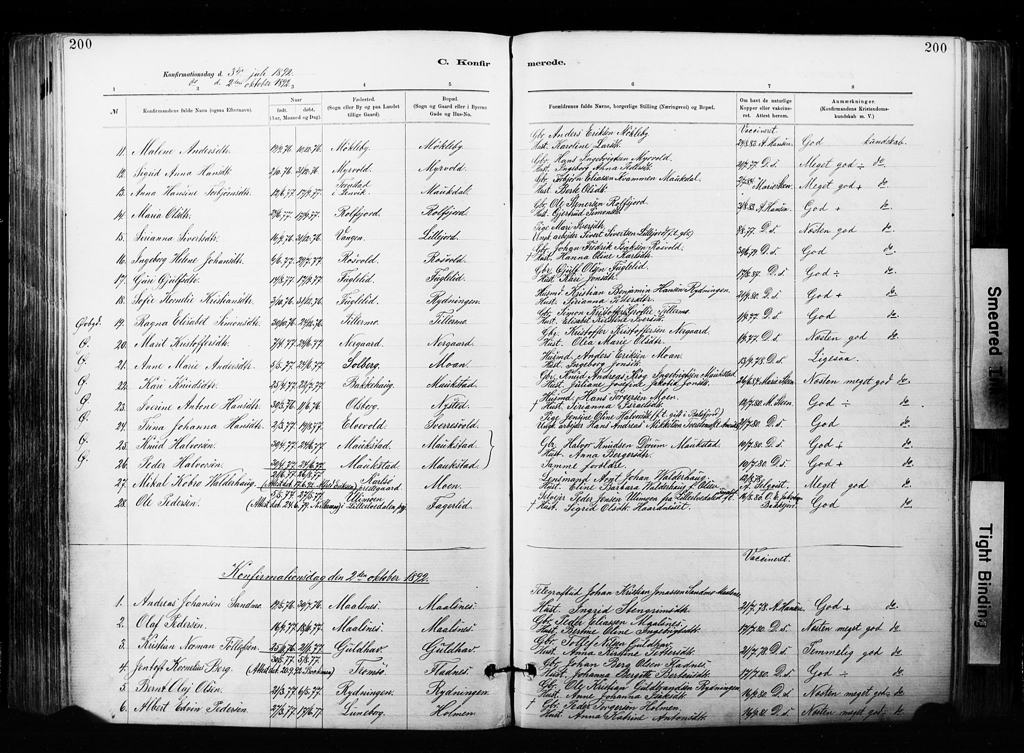 Målselv sokneprestembete, AV/SATØ-S-1311/G/Ga/Gaa/L0007kirke: Parish register (official) no. 7, 1884-1903, p. 200