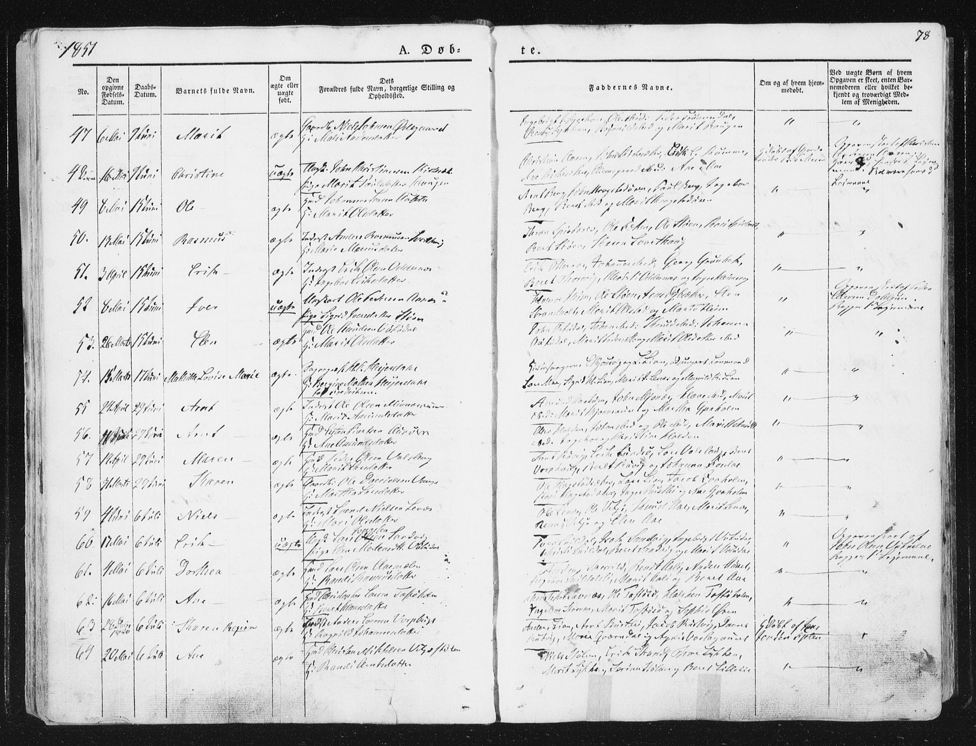 Ministerialprotokoller, klokkerbøker og fødselsregistre - Sør-Trøndelag, SAT/A-1456/630/L0493: Parish register (official) no. 630A06, 1841-1851, p. 78