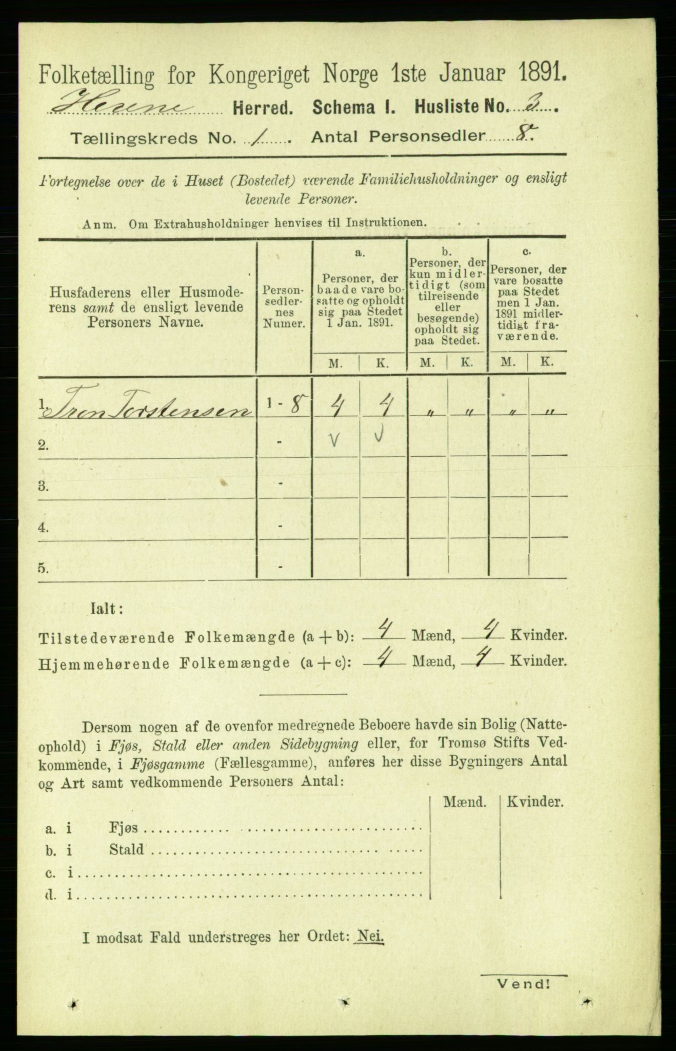 RA, 1891 census for 1612 Hemne, 1891, p. 39