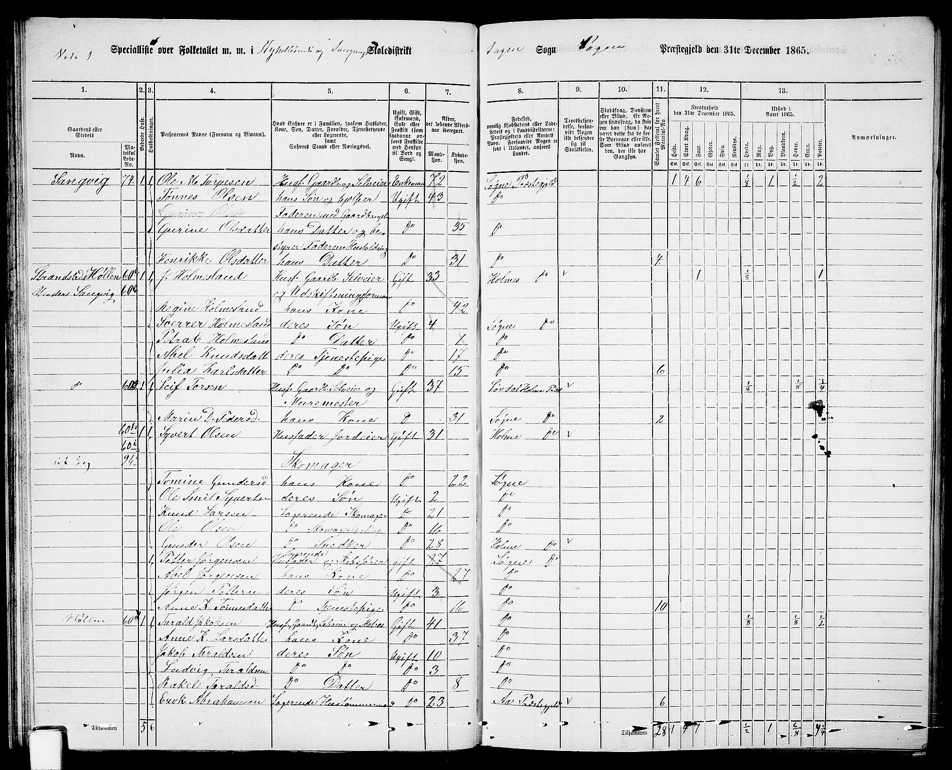 RA, 1865 census for Søgne, 1865, p. 50