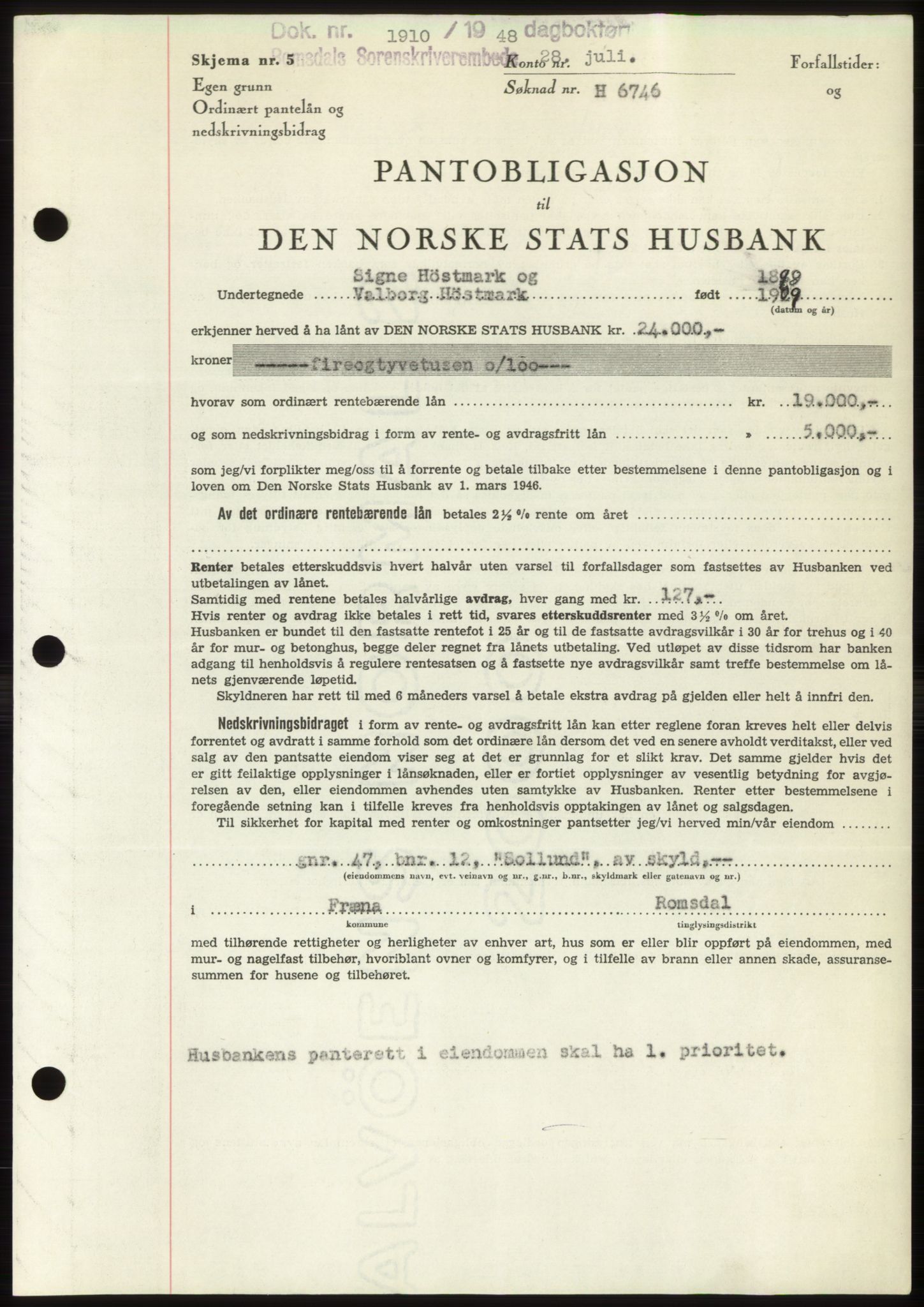 Romsdal sorenskriveri, AV/SAT-A-4149/1/2/2C: Mortgage book no. B4, 1948-1949, Diary no: : 1910/1948