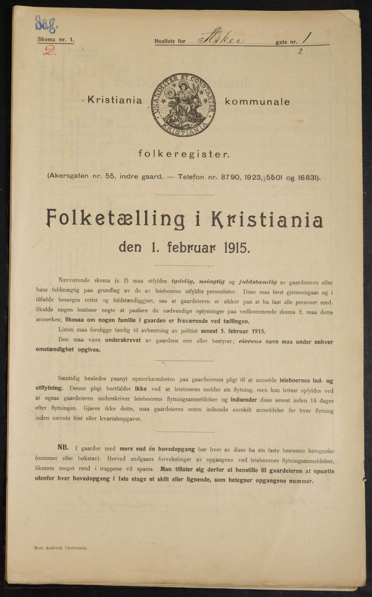 OBA, Municipal Census 1915 for Kristiania, 1915, p. 2574