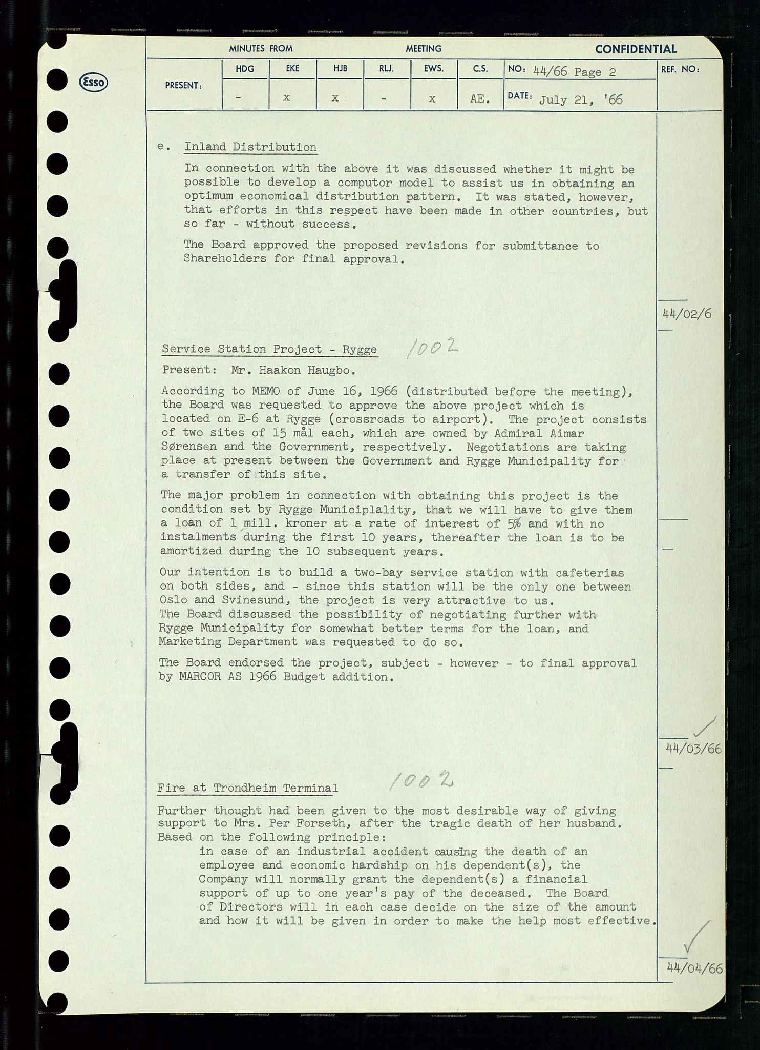 Pa 0982 - Esso Norge A/S, AV/SAST-A-100448/A/Aa/L0002/0002: Den administrerende direksjon Board minutes (styrereferater) / Den administrerende direksjon Board minutes (styrereferater), 1966, p. 92