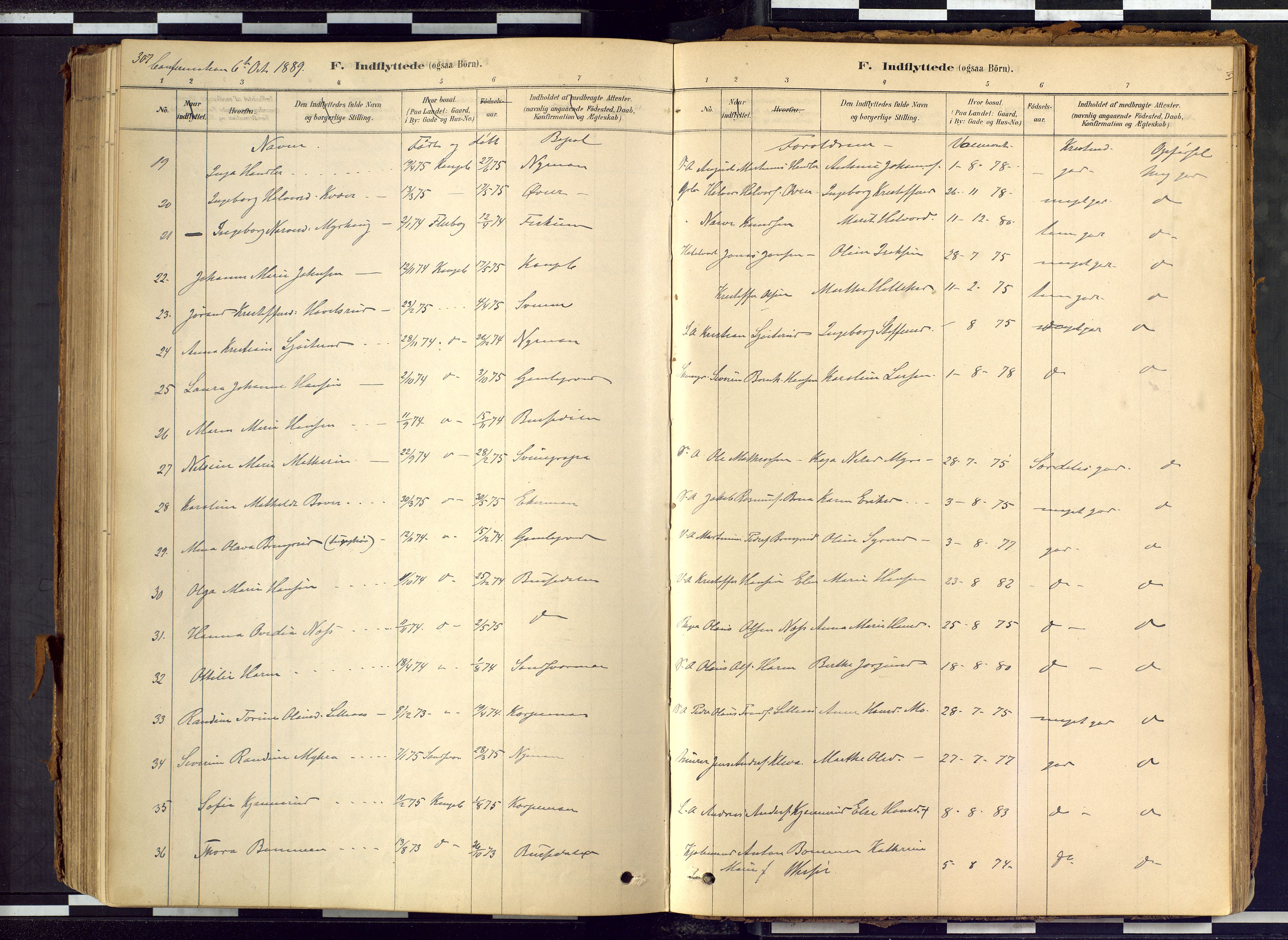 Kongsberg kirkebøker, SAKO/A-22/G/Ga/L0005: Parish register (copy) no. 5, 1878-1889, p. 307