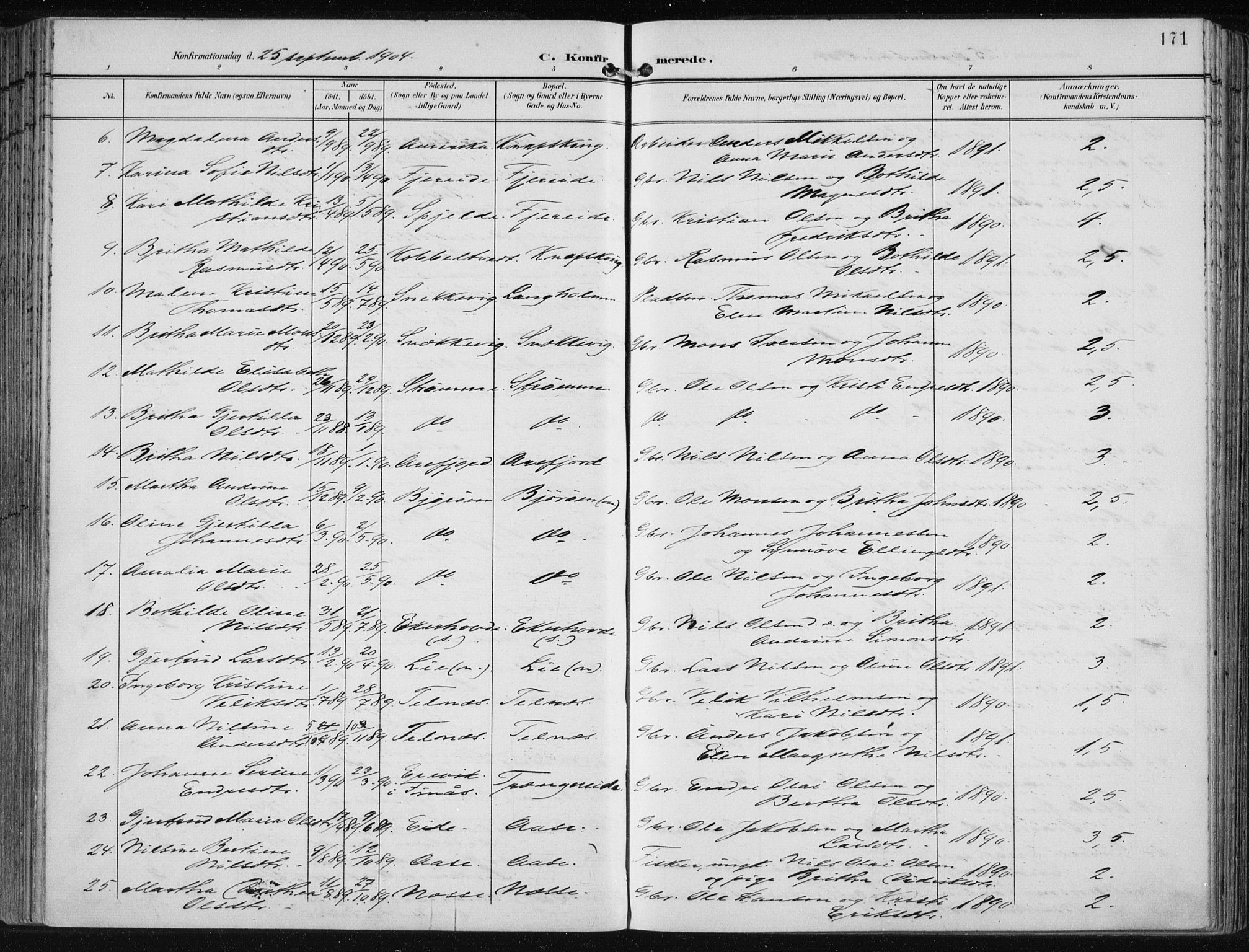 Fjell sokneprestembete, SAB/A-75301/H/Haa: Parish register (official) no. A  9, 1899-1910, p. 171