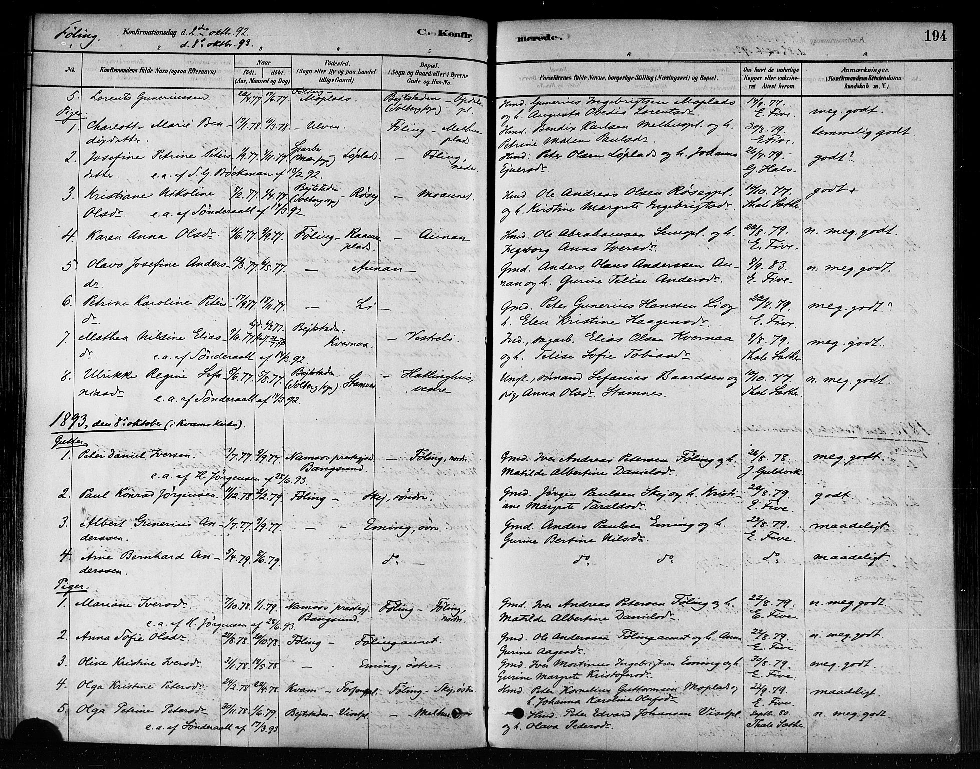 Ministerialprotokoller, klokkerbøker og fødselsregistre - Nord-Trøndelag, SAT/A-1458/746/L0449: Parish register (official) no. 746A07 /3, 1878-1899, p. 194