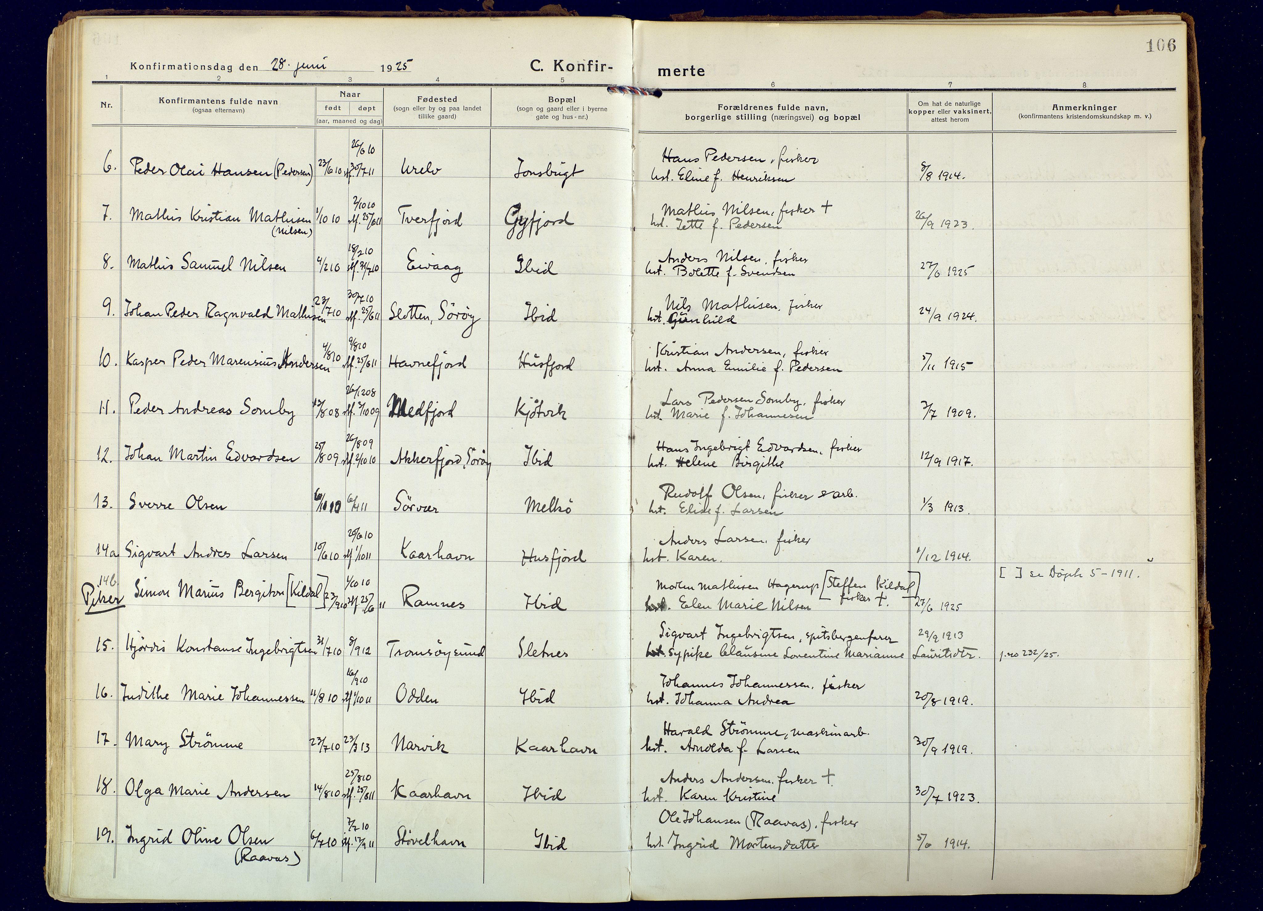 Hammerfest sokneprestkontor, AV/SATØ-S-1347/H/Ha/L0018.kirke: Parish register (official) no. 18, 1918-1933, p. 106