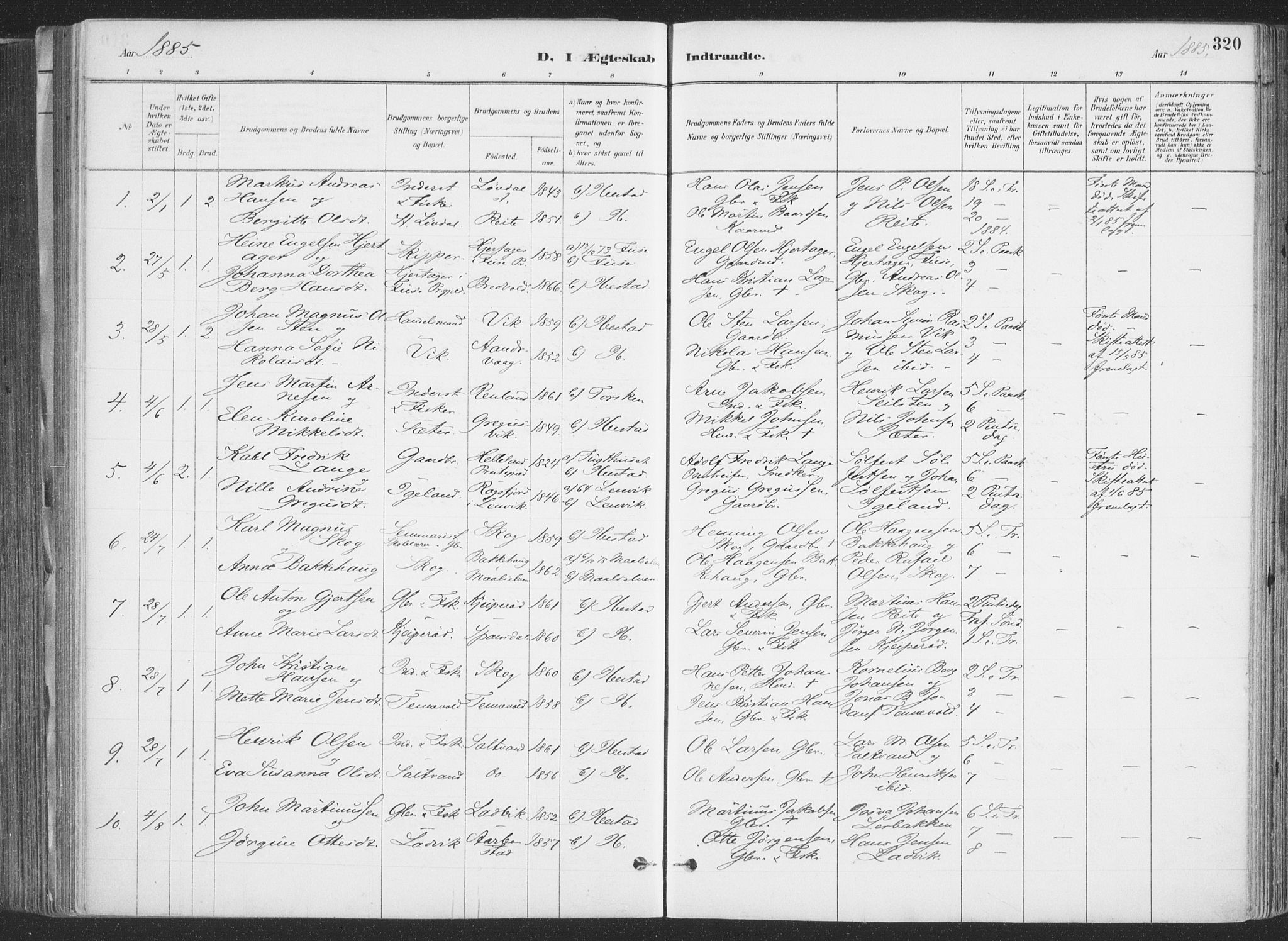 Ibestad sokneprestembete, SATØ/S-0077/H/Ha/Haa/L0011kirke: Parish register (official) no. 11, 1880-1889, p. 320
