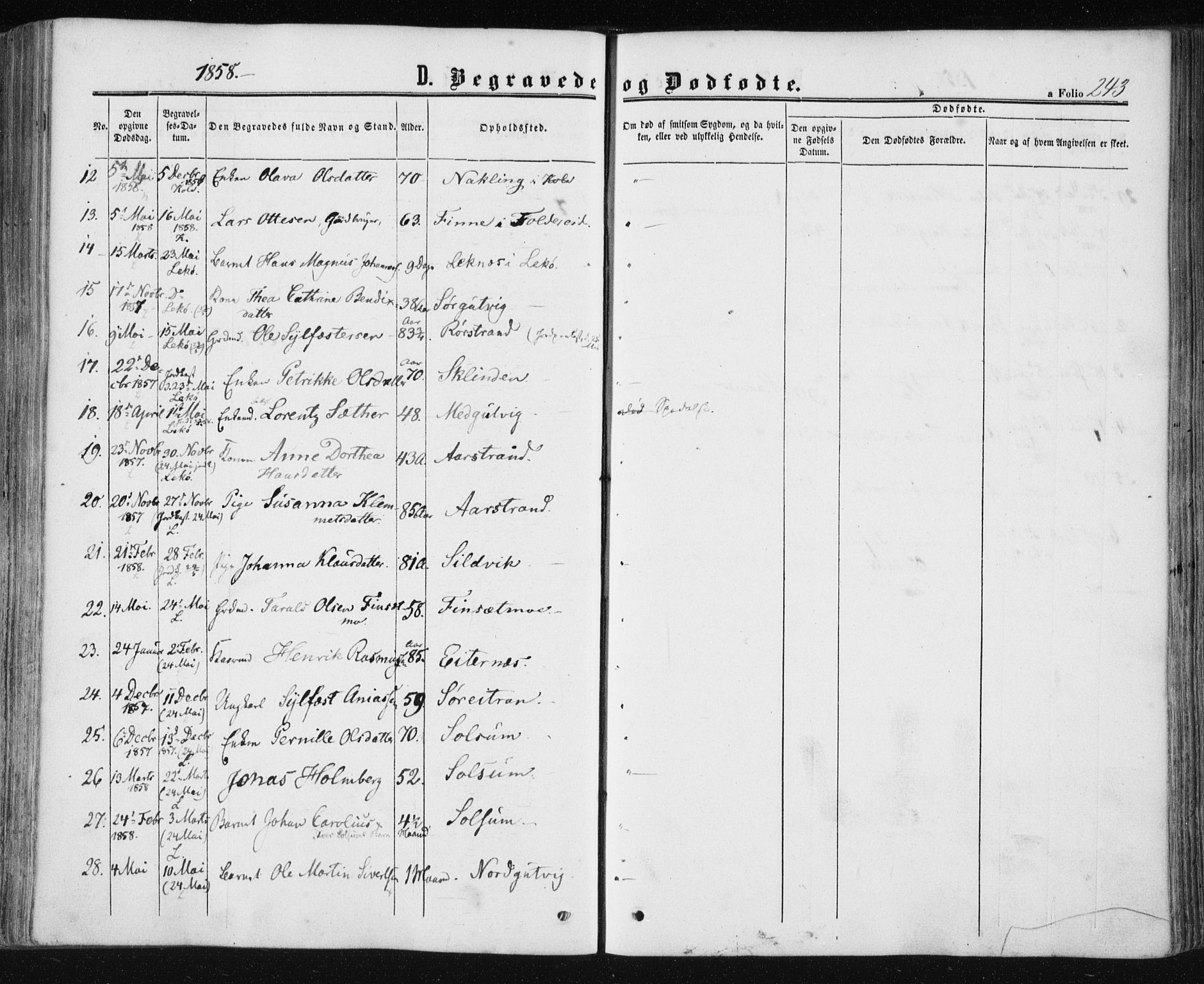 Ministerialprotokoller, klokkerbøker og fødselsregistre - Nord-Trøndelag, SAT/A-1458/780/L0641: Parish register (official) no. 780A06, 1857-1874, p. 243