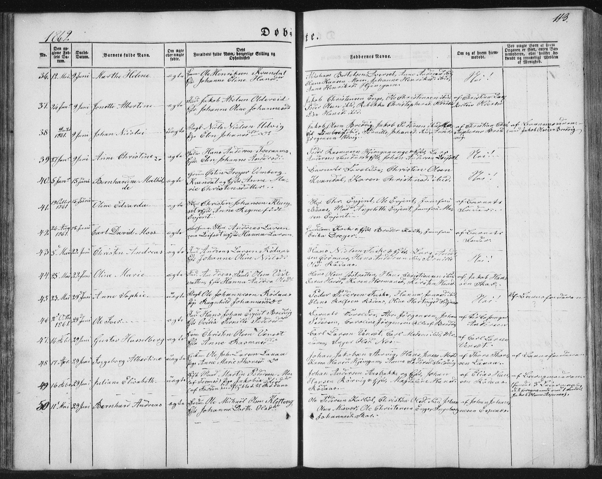 Ministerialprotokoller, klokkerbøker og fødselsregistre - Nordland, SAT/A-1459/852/L0738: Parish register (official) no. 852A08, 1849-1865, p. 113