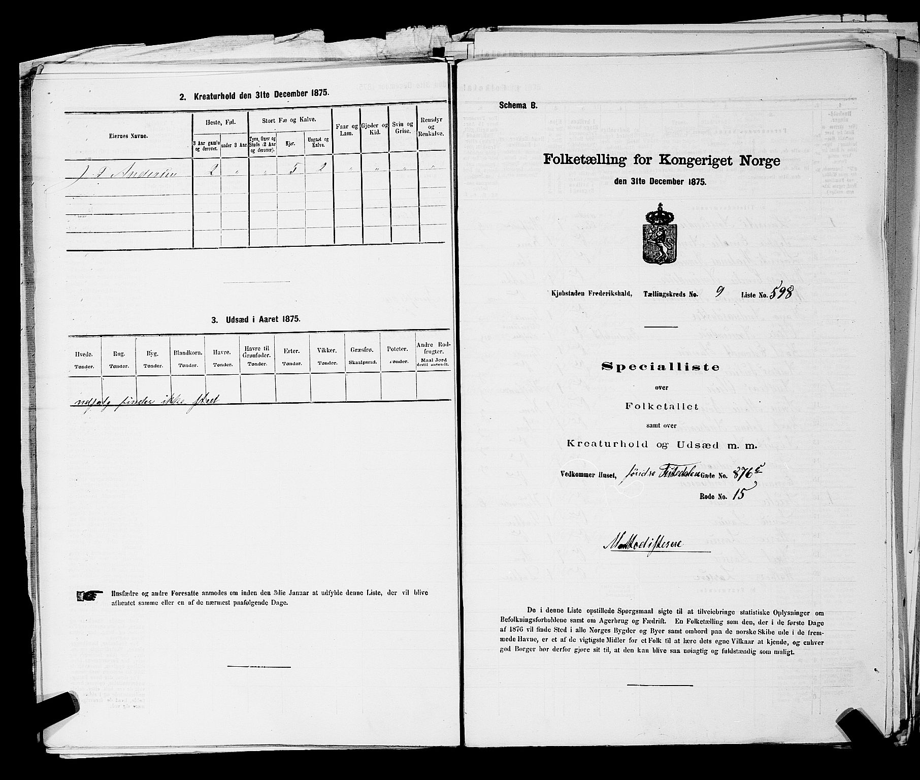 RA, 1875 census for 0101P Fredrikshald, 1875, p. 1453