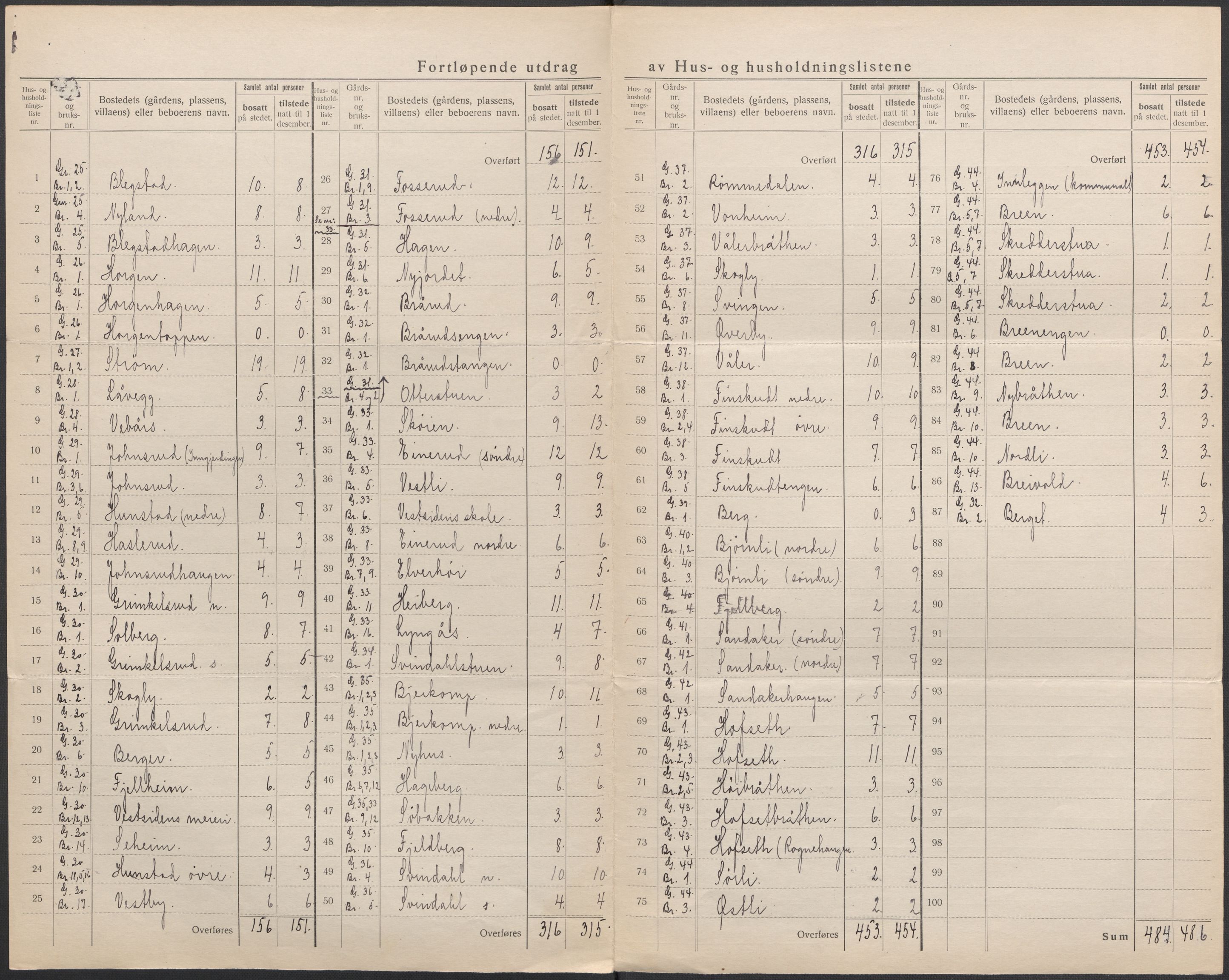 SAO, 1920 census for Nes, 1920, p. 50
