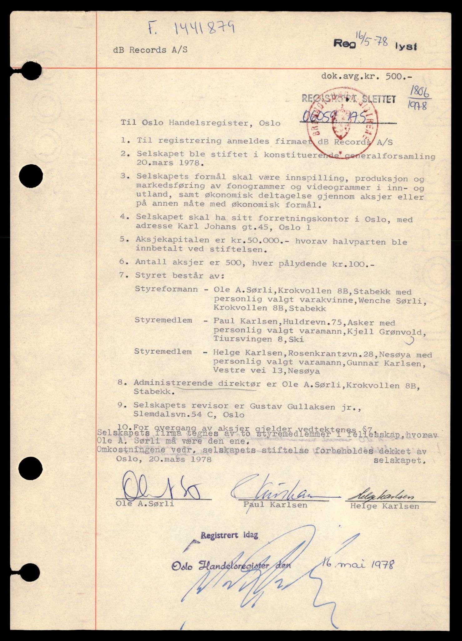 Oslo byfogd, Handelsregisteret, SAT/A-10867/G/Gb/Gba/L0070: Aksjeselskap, Db-Dh, 1944-1990