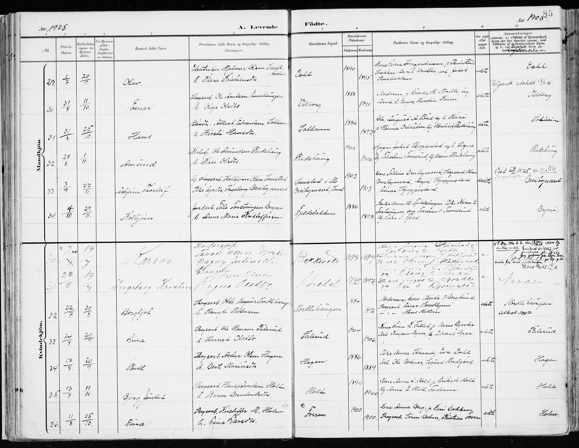 Nord-Odal prestekontor, AV/SAH-PREST-032/H/Ha/Haa/L0009: Parish register (official) no. 9, 1902-1926, p. 85