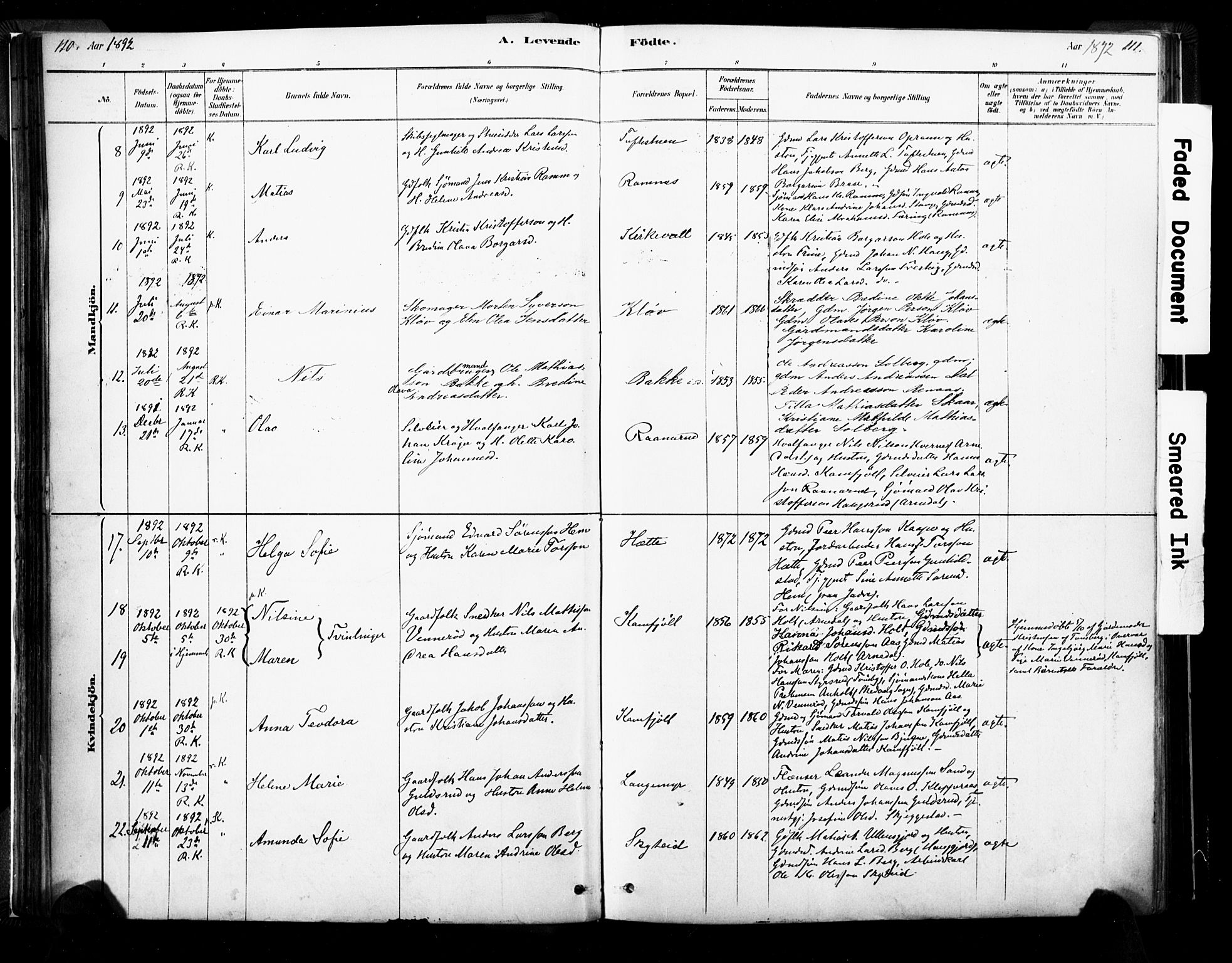 Ramnes kirkebøker, SAKO/A-314/F/Fa/L0007: Parish register (official) no. I 7, 1878-1895, p. 110-111