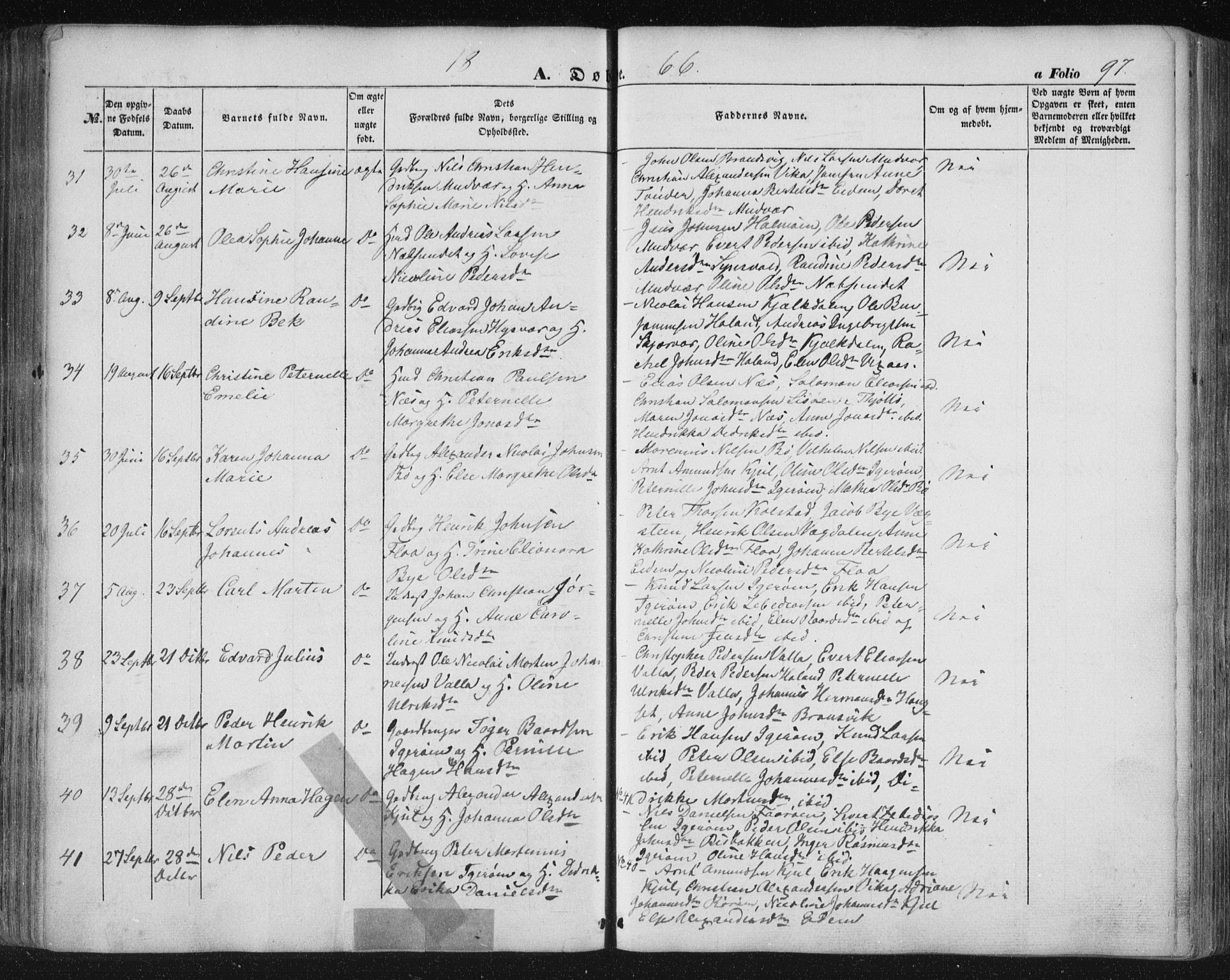 Ministerialprotokoller, klokkerbøker og fødselsregistre - Nordland, AV/SAT-A-1459/816/L0240: Parish register (official) no. 816A06, 1846-1870, p. 97