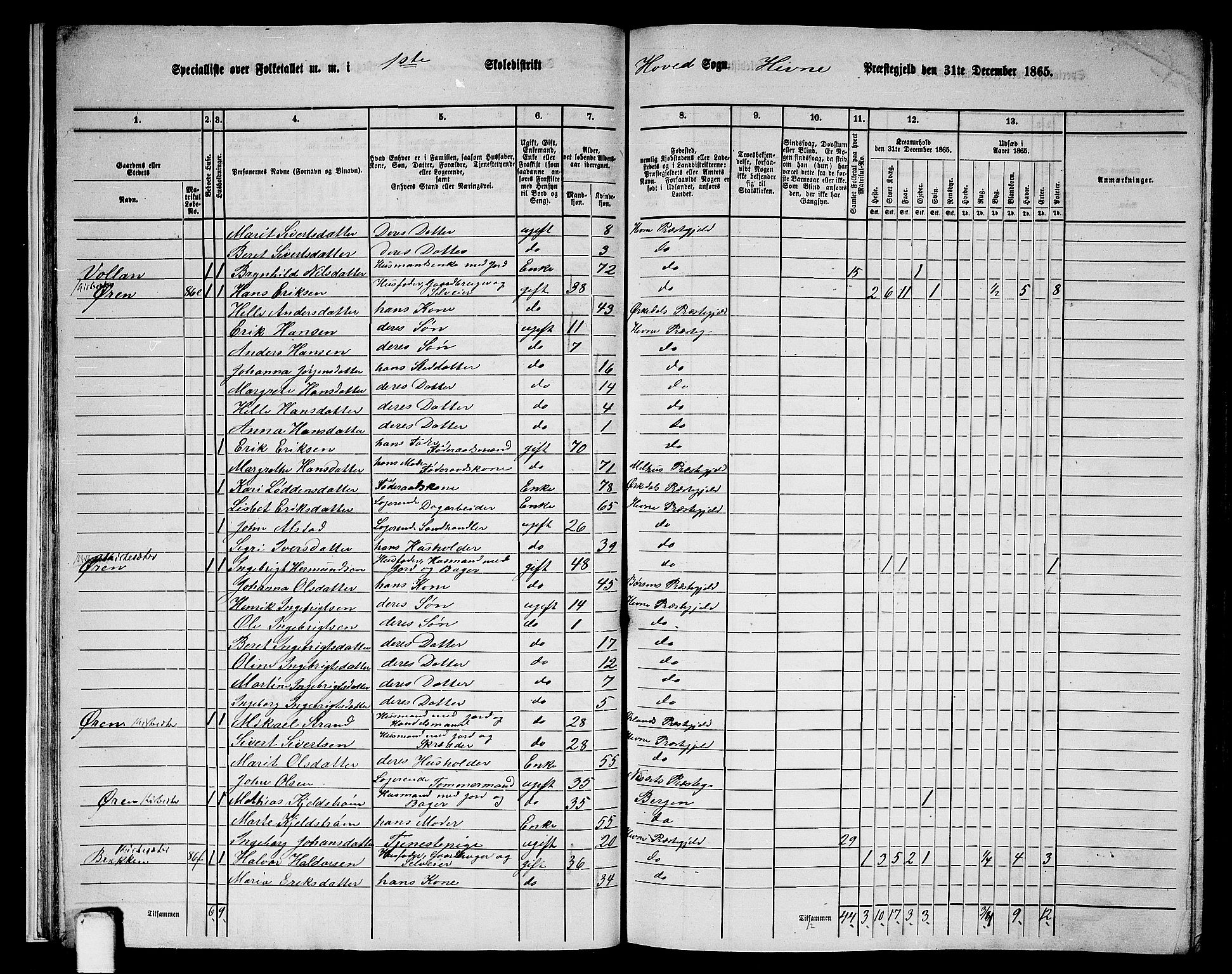 RA, 1865 census for Hemne, 1865, p. 20