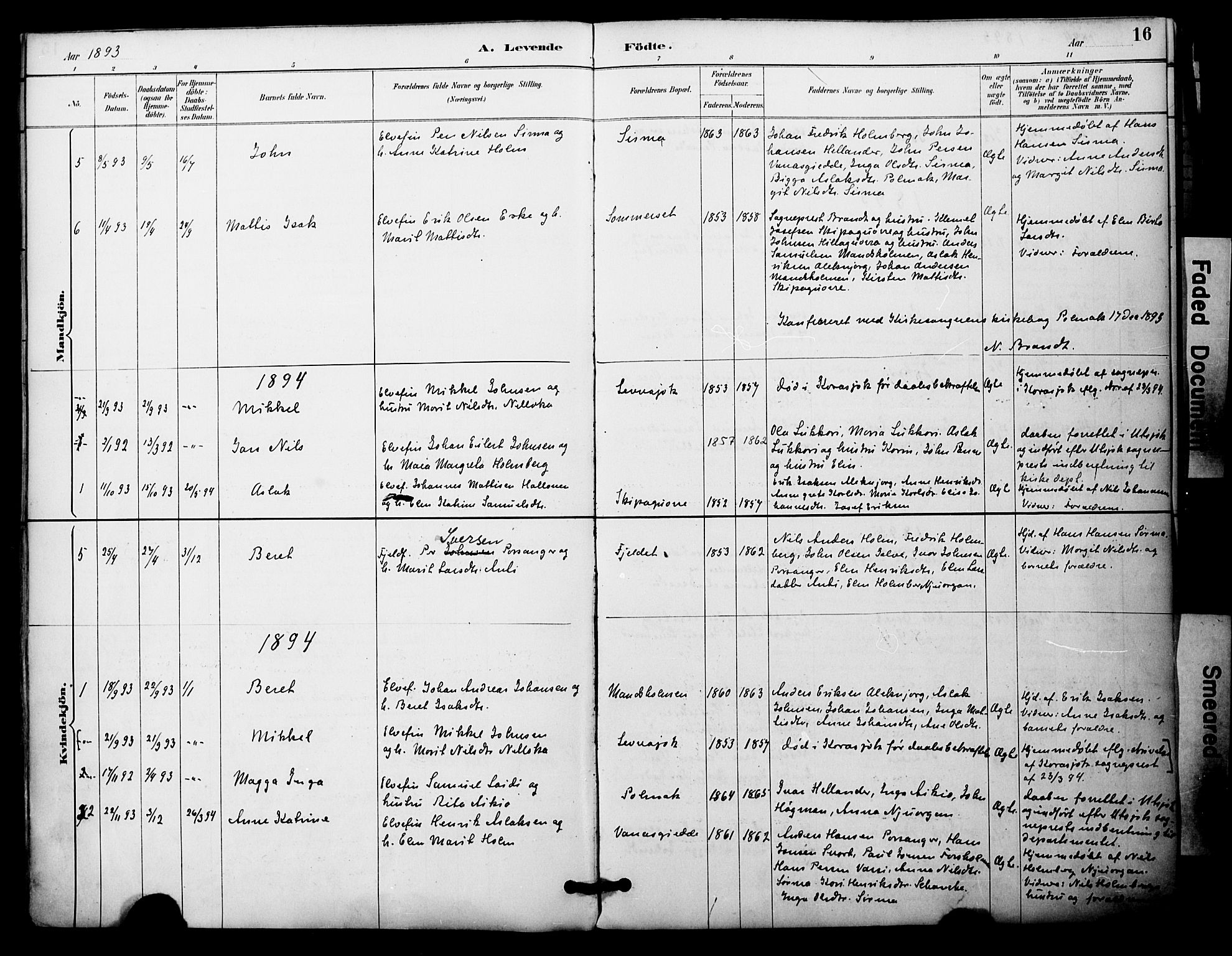 Nesseby sokneprestkontor, SATØ/S-1330/H/Ha/L0005kirke: Parish register (official) no. 5, 1885-1906, p. 16