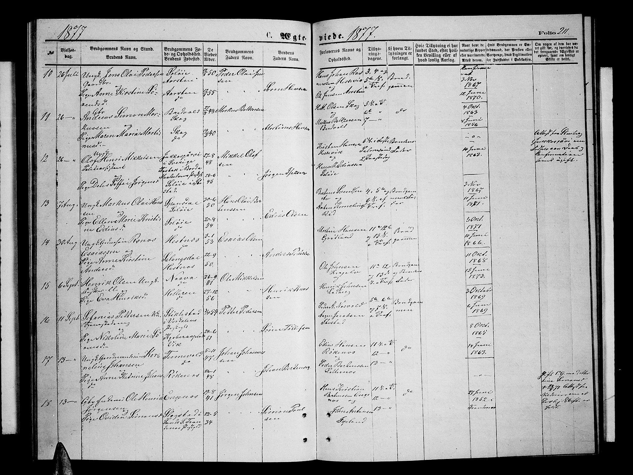 Ibestad sokneprestembete, SATØ/S-0077/H/Ha/Hab/L0006klokker: Parish register (copy) no. 6, 1871-1879, p. 211