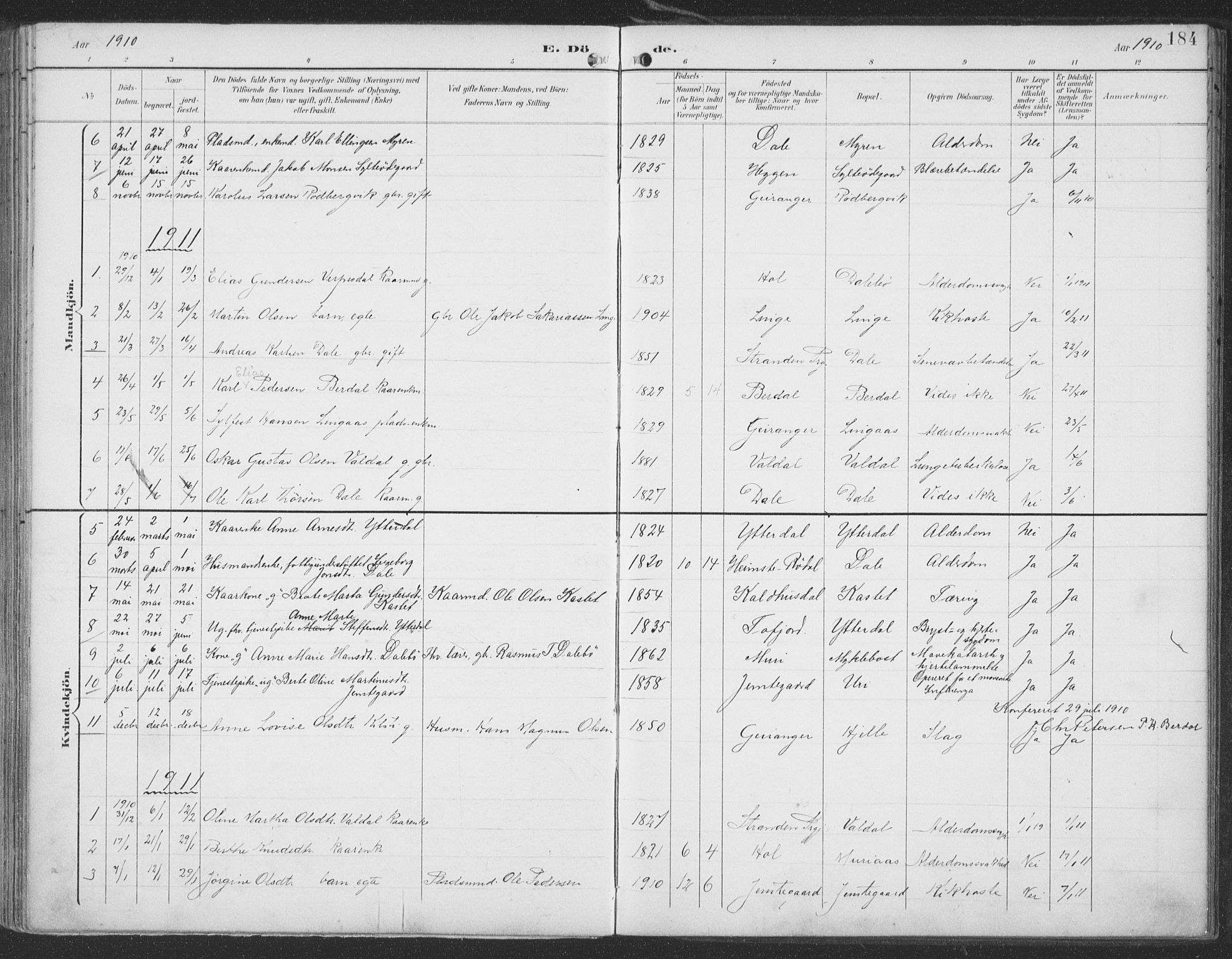 Ministerialprotokoller, klokkerbøker og fødselsregistre - Møre og Romsdal, SAT/A-1454/519/L0256: Parish register (official) no. 519A15, 1895-1912, p. 184