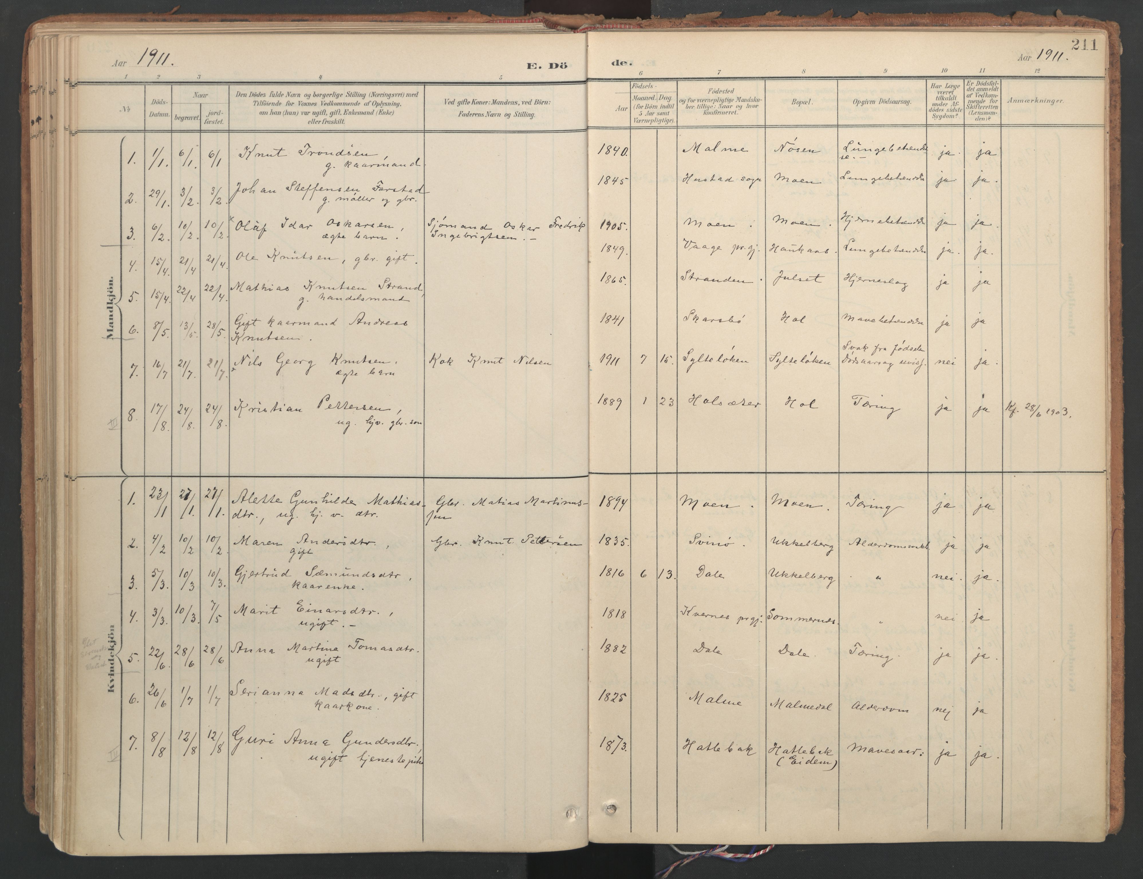 Ministerialprotokoller, klokkerbøker og fødselsregistre - Møre og Romsdal, AV/SAT-A-1454/564/L0741: Parish register (official) no. 564A02, 1900-1976, p. 211