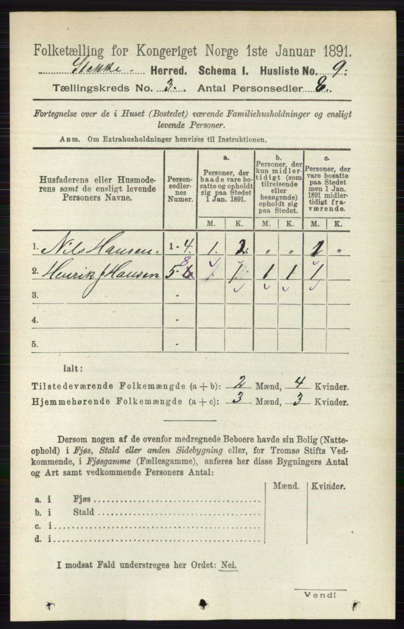 RA, 1891 census for 0720 Stokke, 1891, p. 1444