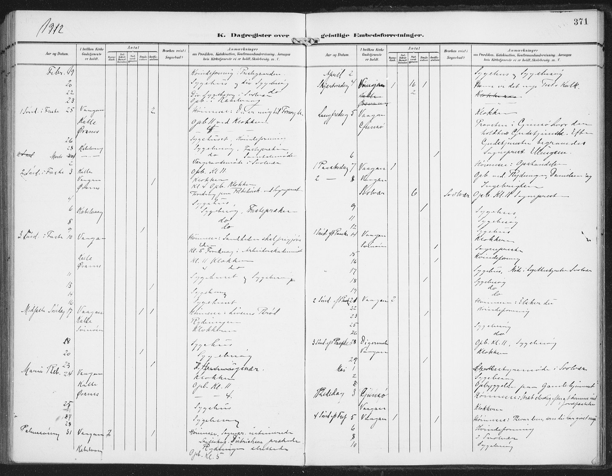 Ministerialprotokoller, klokkerbøker og fødselsregistre - Nordland, AV/SAT-A-1459/874/L1063: Parish register (official) no. 874A07, 1907-1915, p. 371