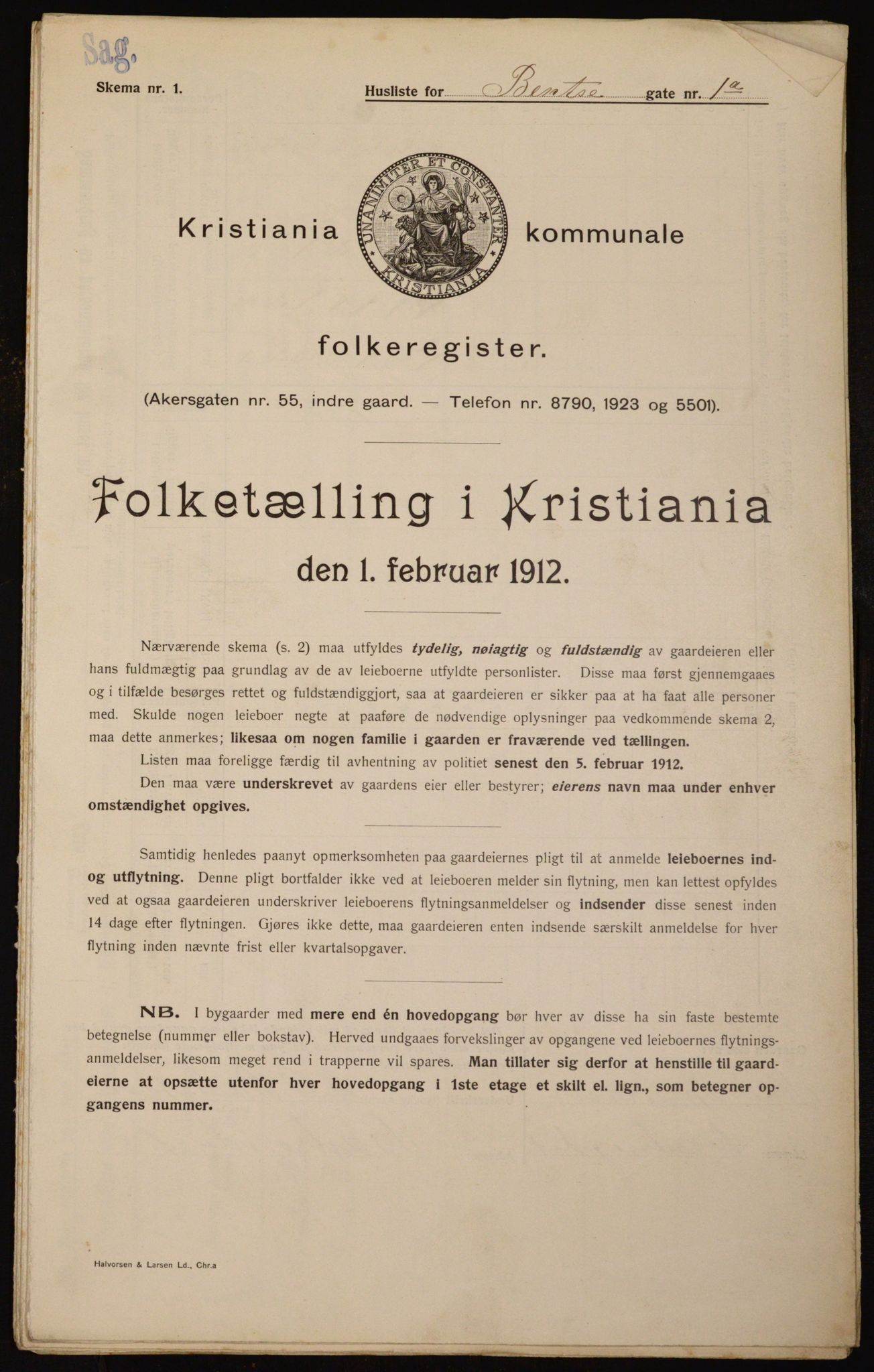 OBA, Municipal Census 1912 for Kristiania, 1912, p. 3488